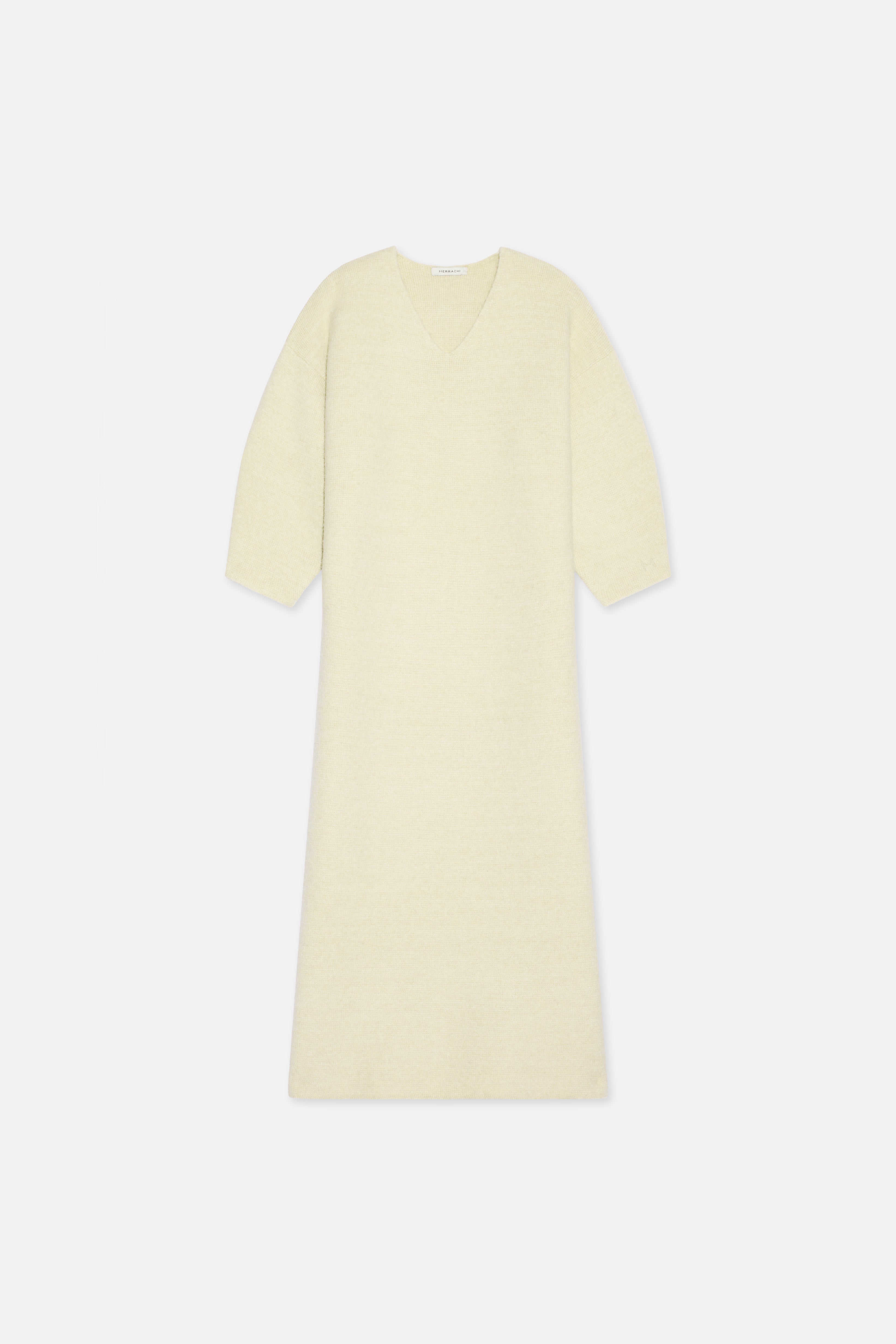 Brushed Knit V-Neck Dress | Cloud White