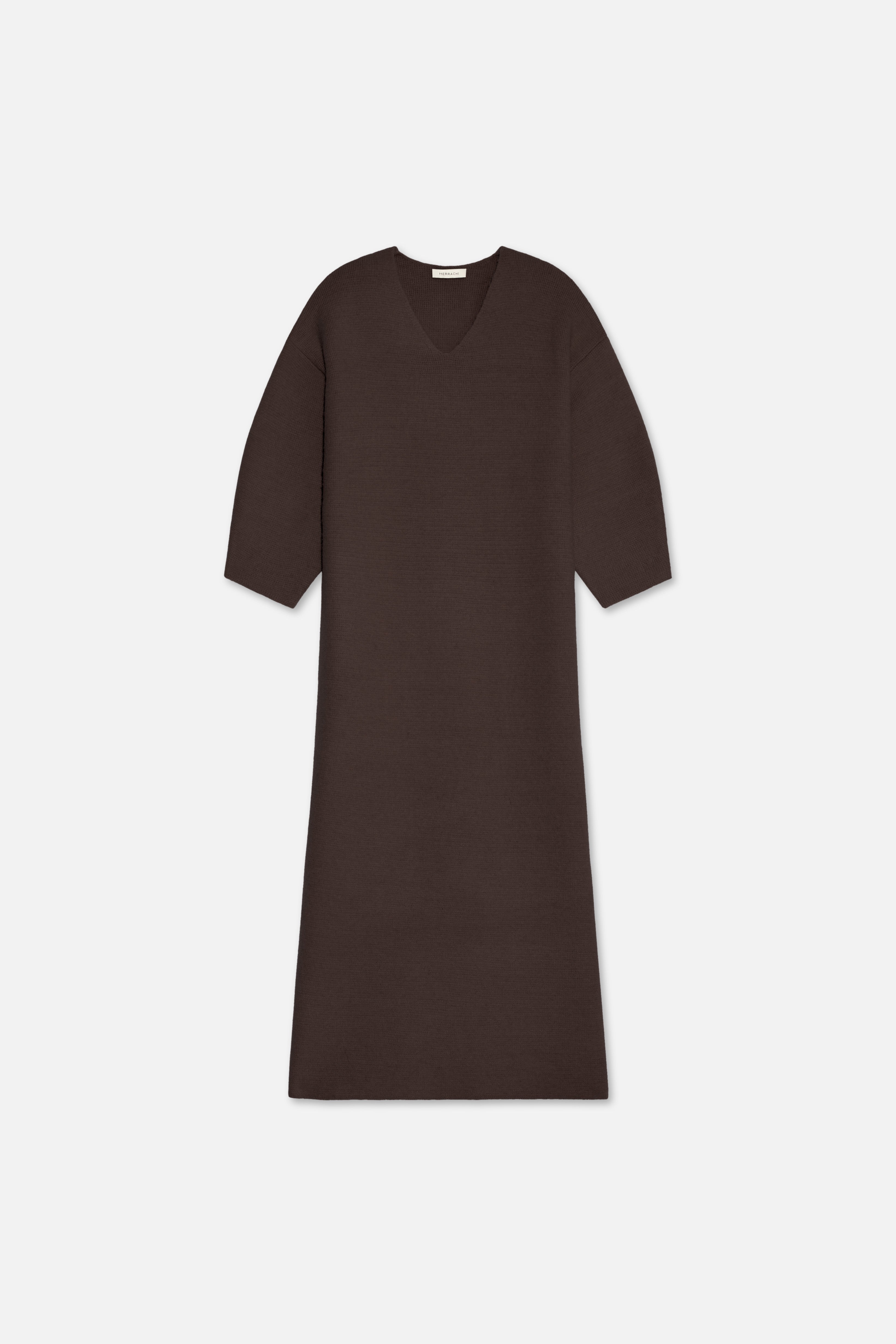 Brushed Knit V-Neck Dress | Dark Brown