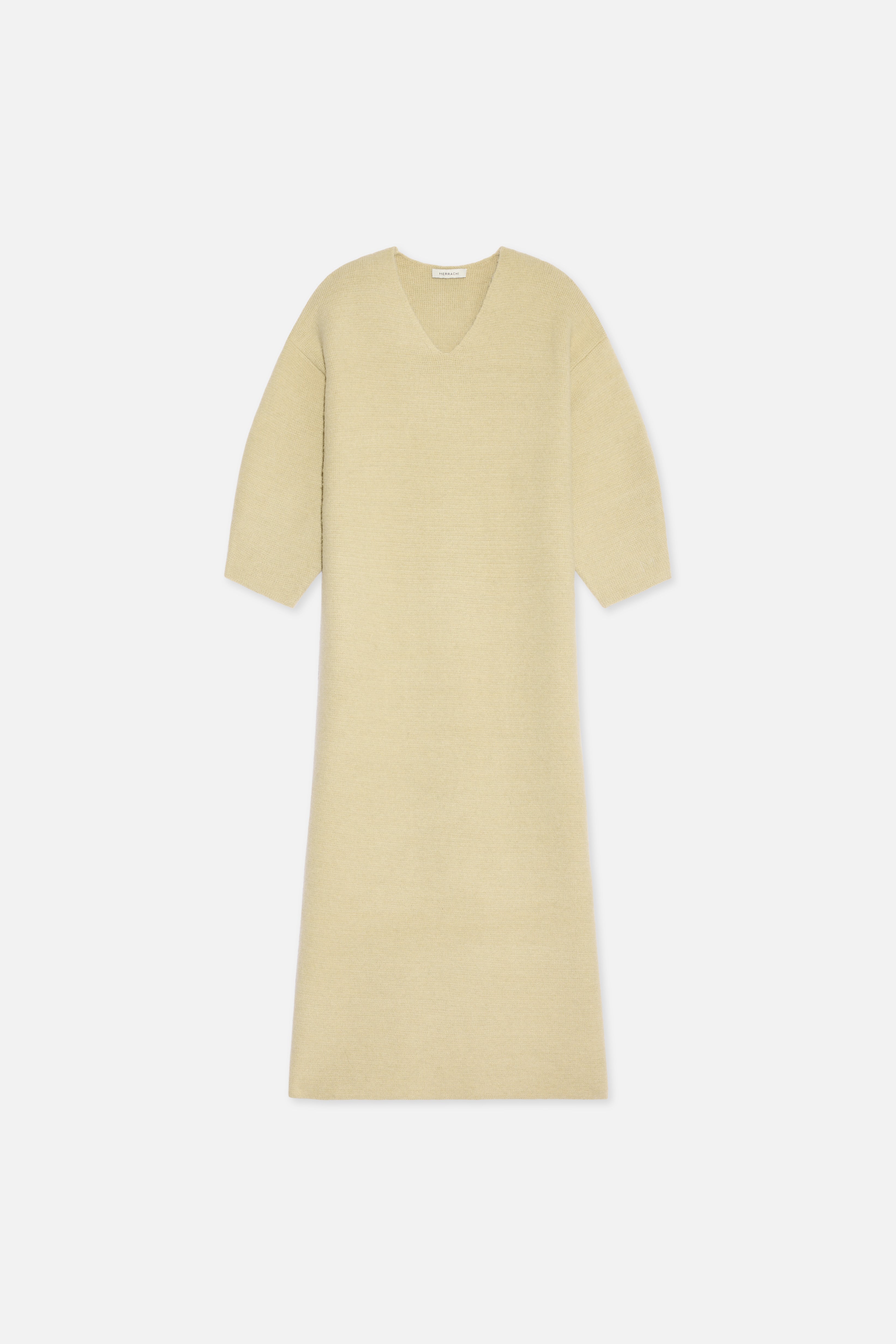 Brushed Knit V-Neck Dress | Desert Clay