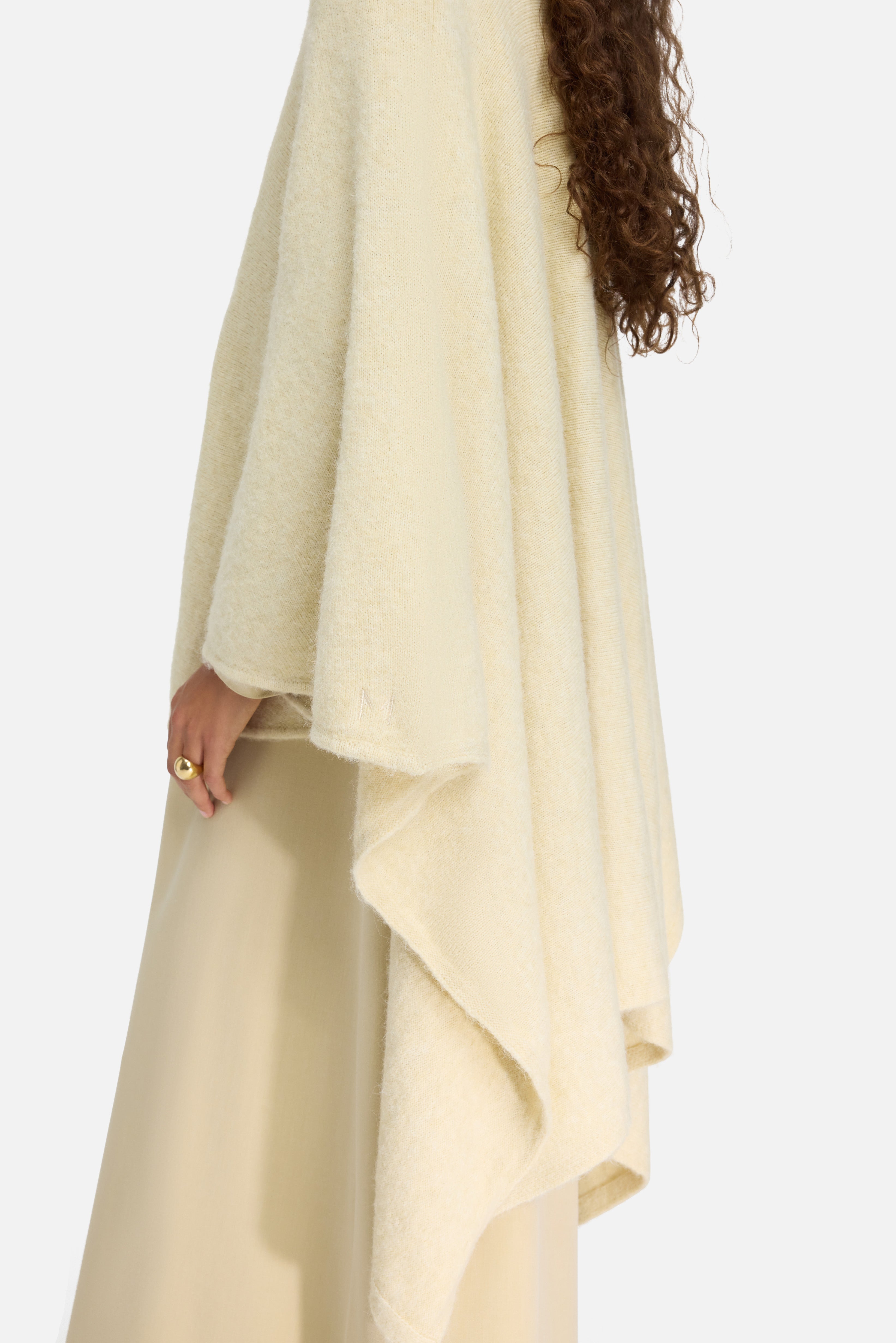 Brushed Knit Poncho | Cloud White