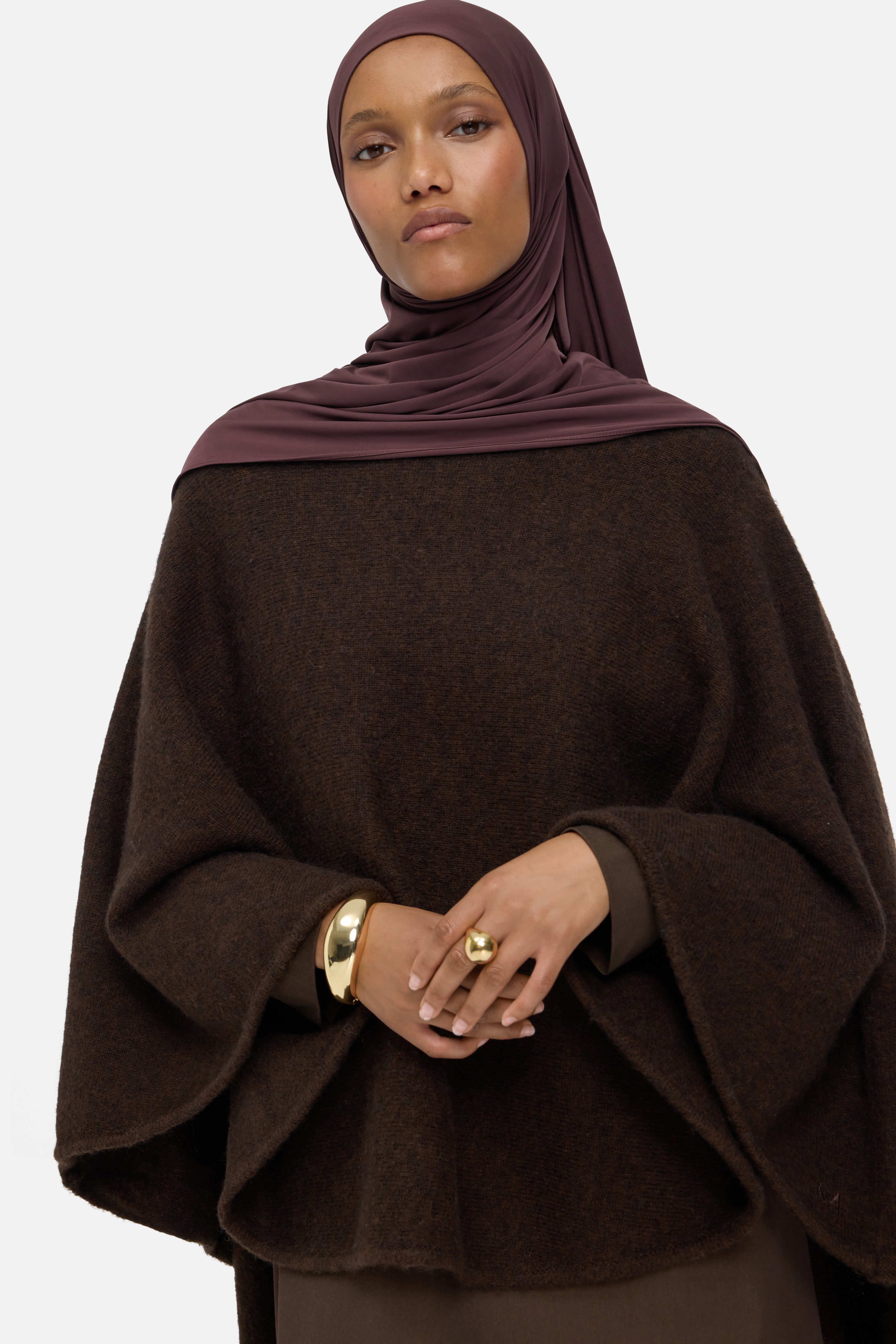 Brushed Knit Poncho | Dark Brown