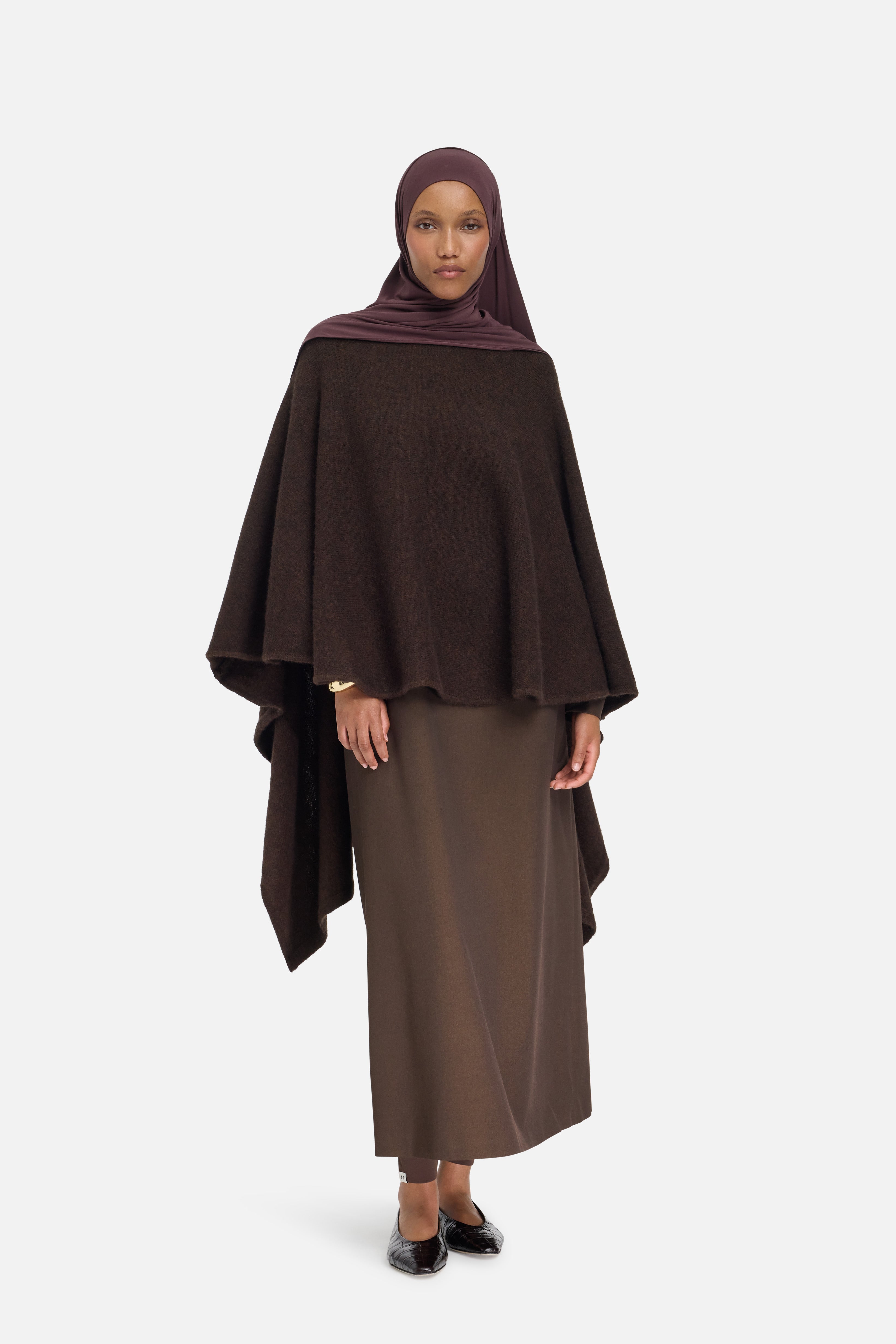 Brushed Knit Poncho | Dark Brown