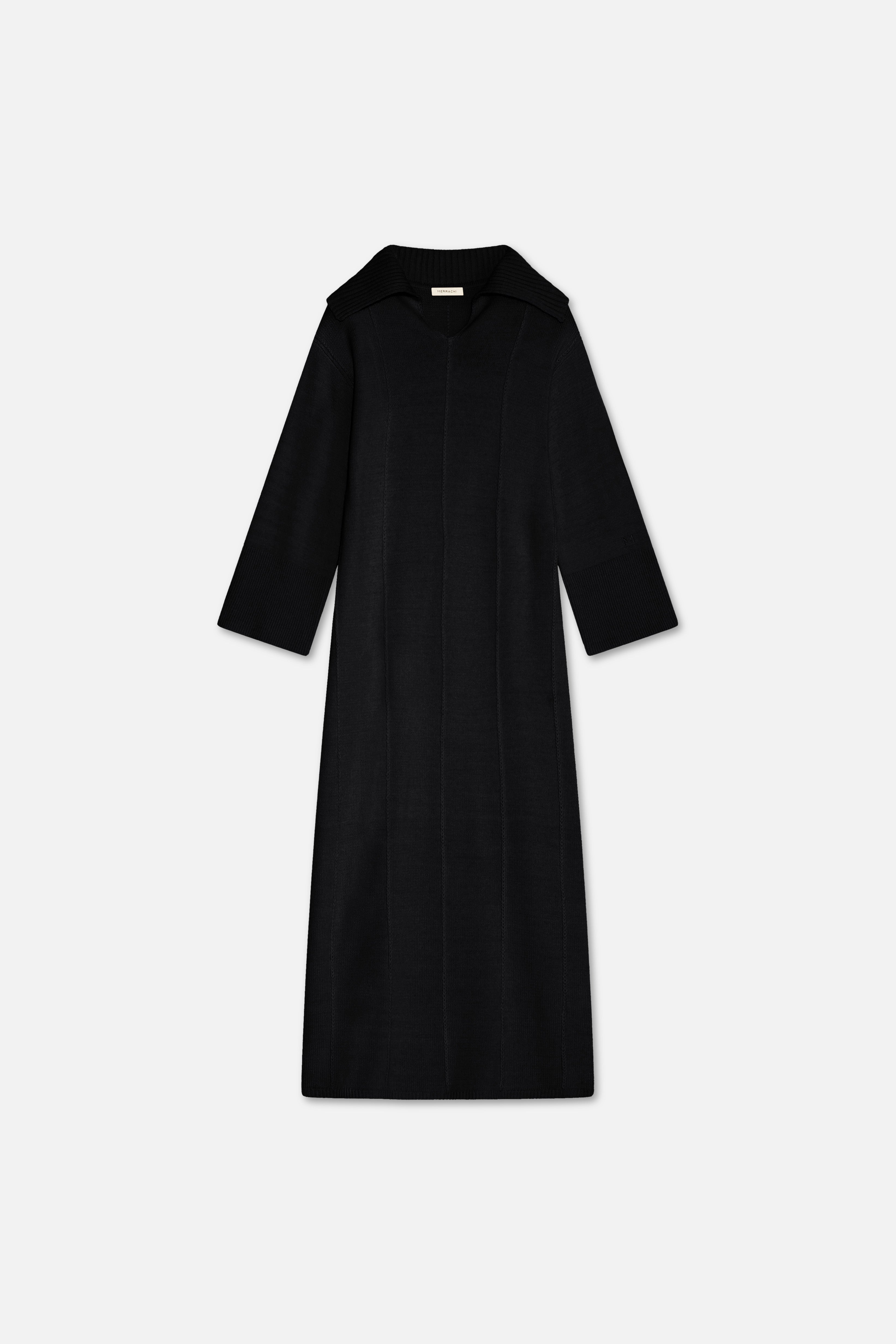 Knitted Collar Dress | Black