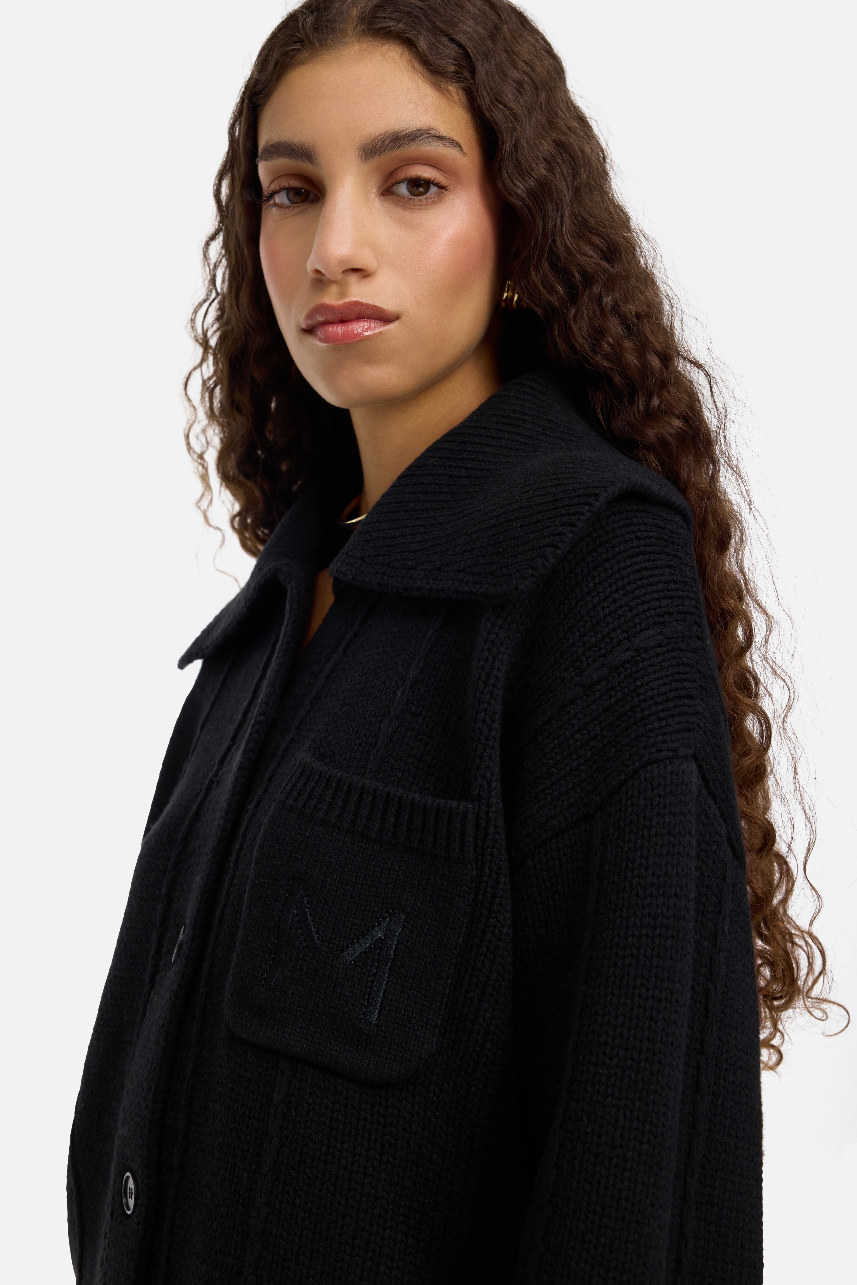 Knitted Collar Cardigan | Black