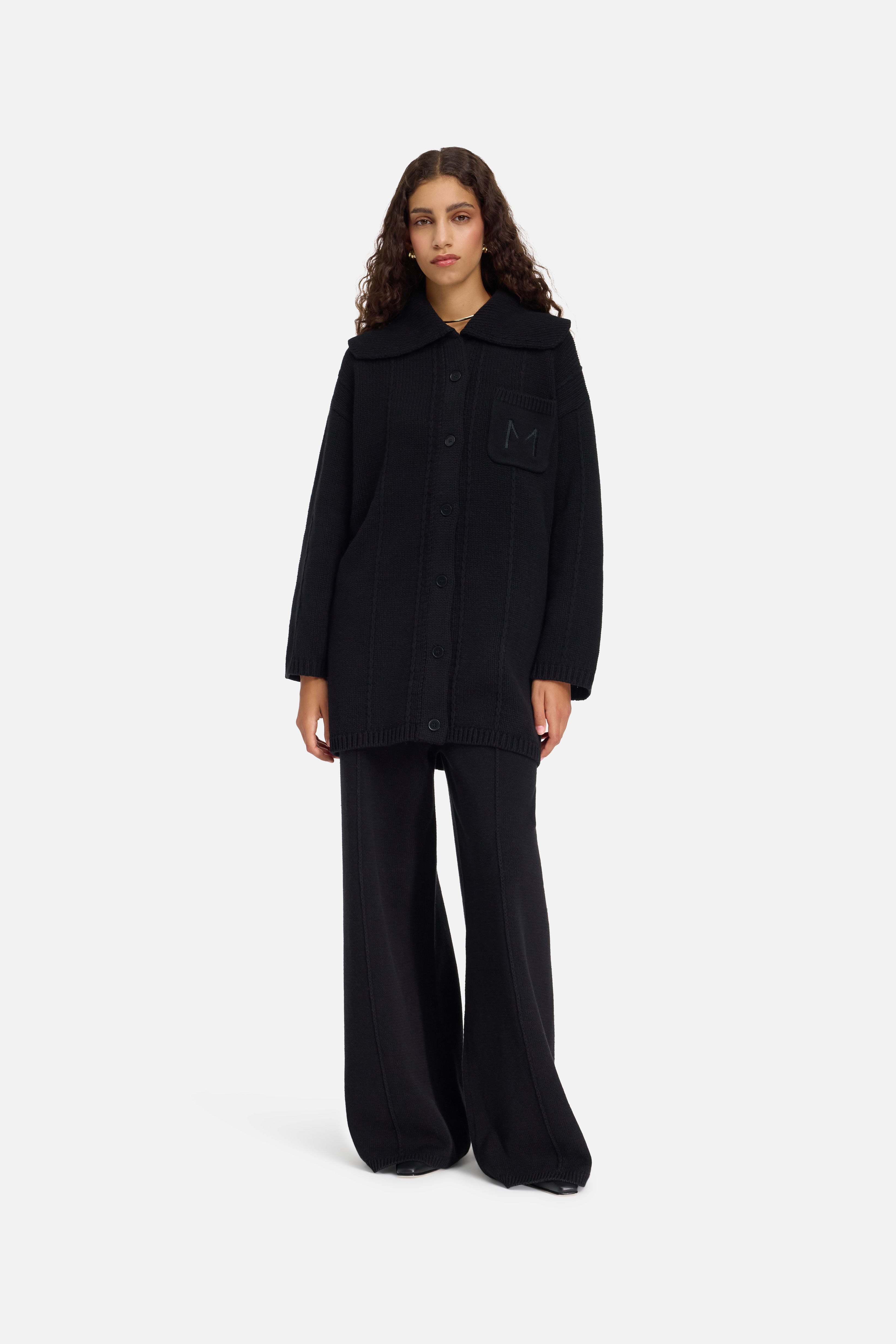 Knitted Collar Cardigan | Black