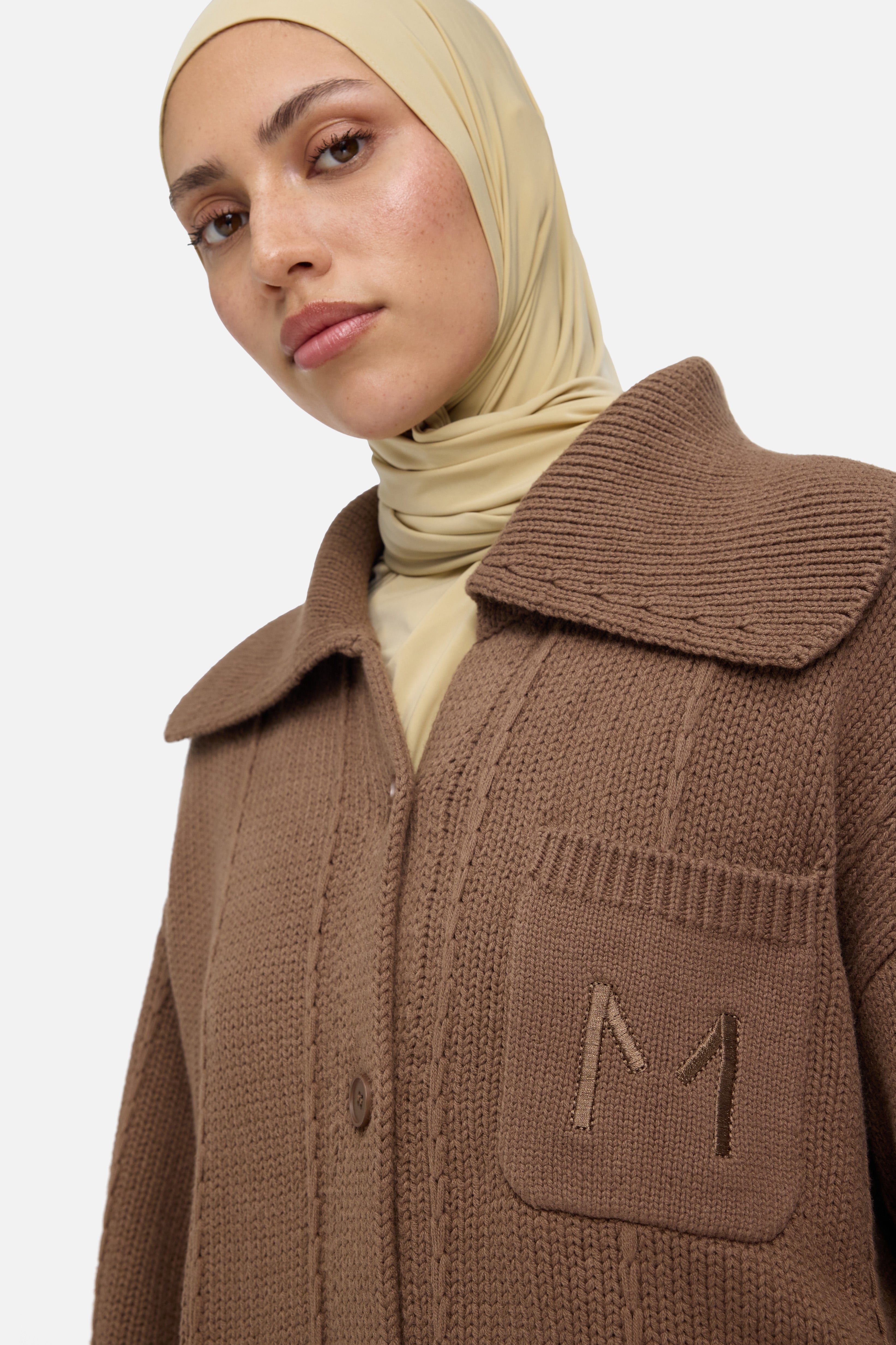 Knitted Collar Cardigan | Chocolate