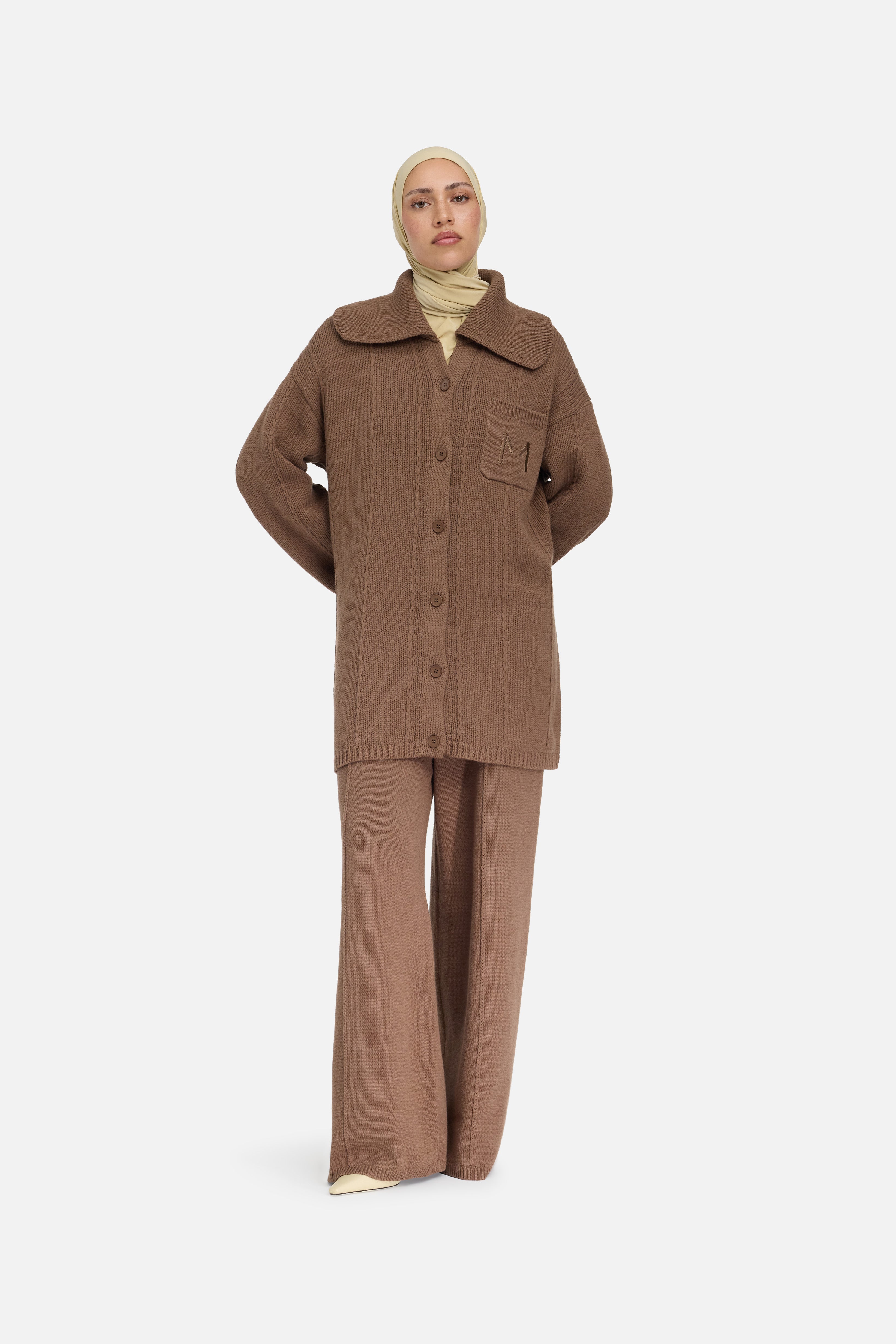 Knitted Collar Cardigan | Chocolate