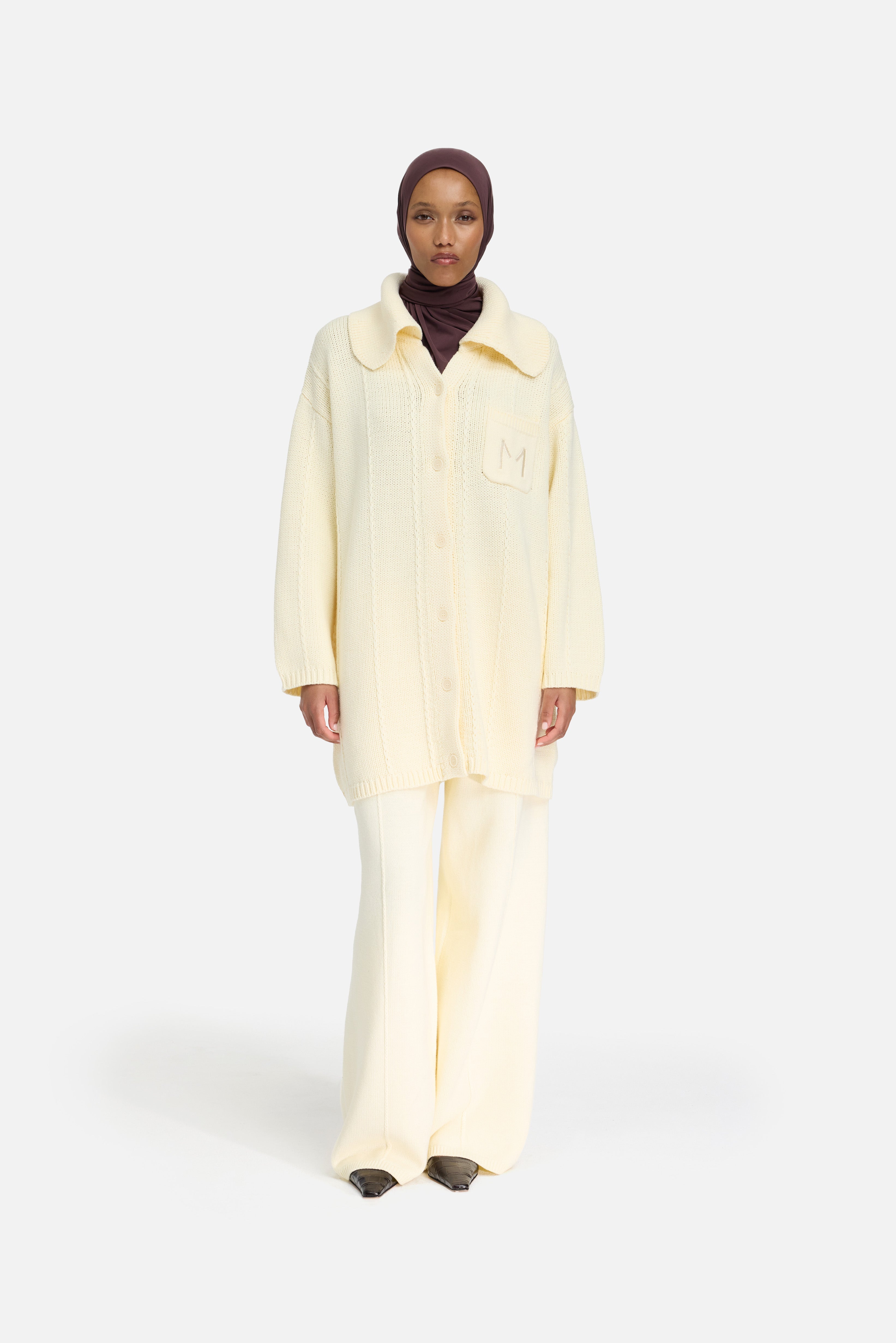 Knitted Collar Cardigan | Porcelain