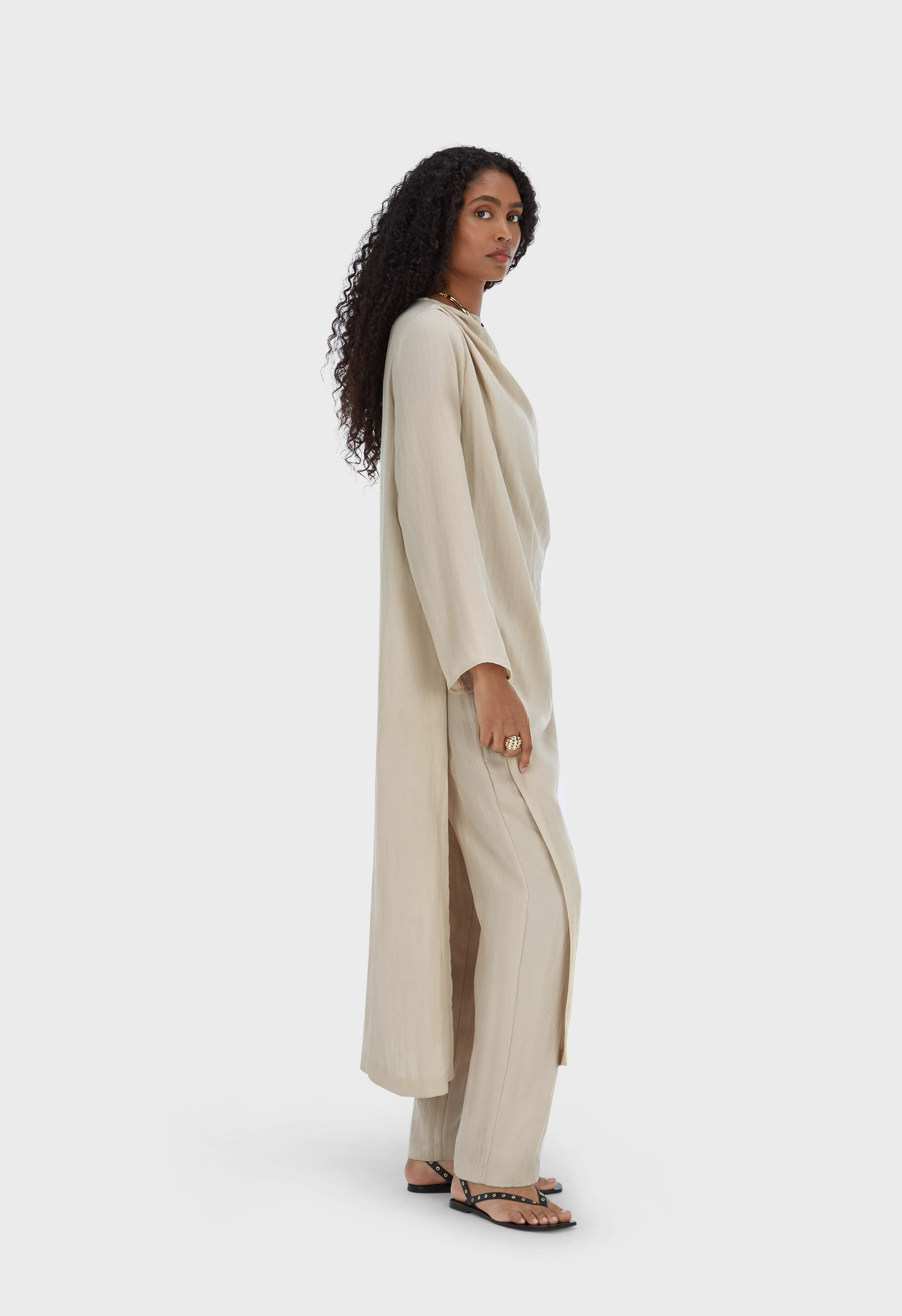 Asymmetric Pleated Tunic | Sand