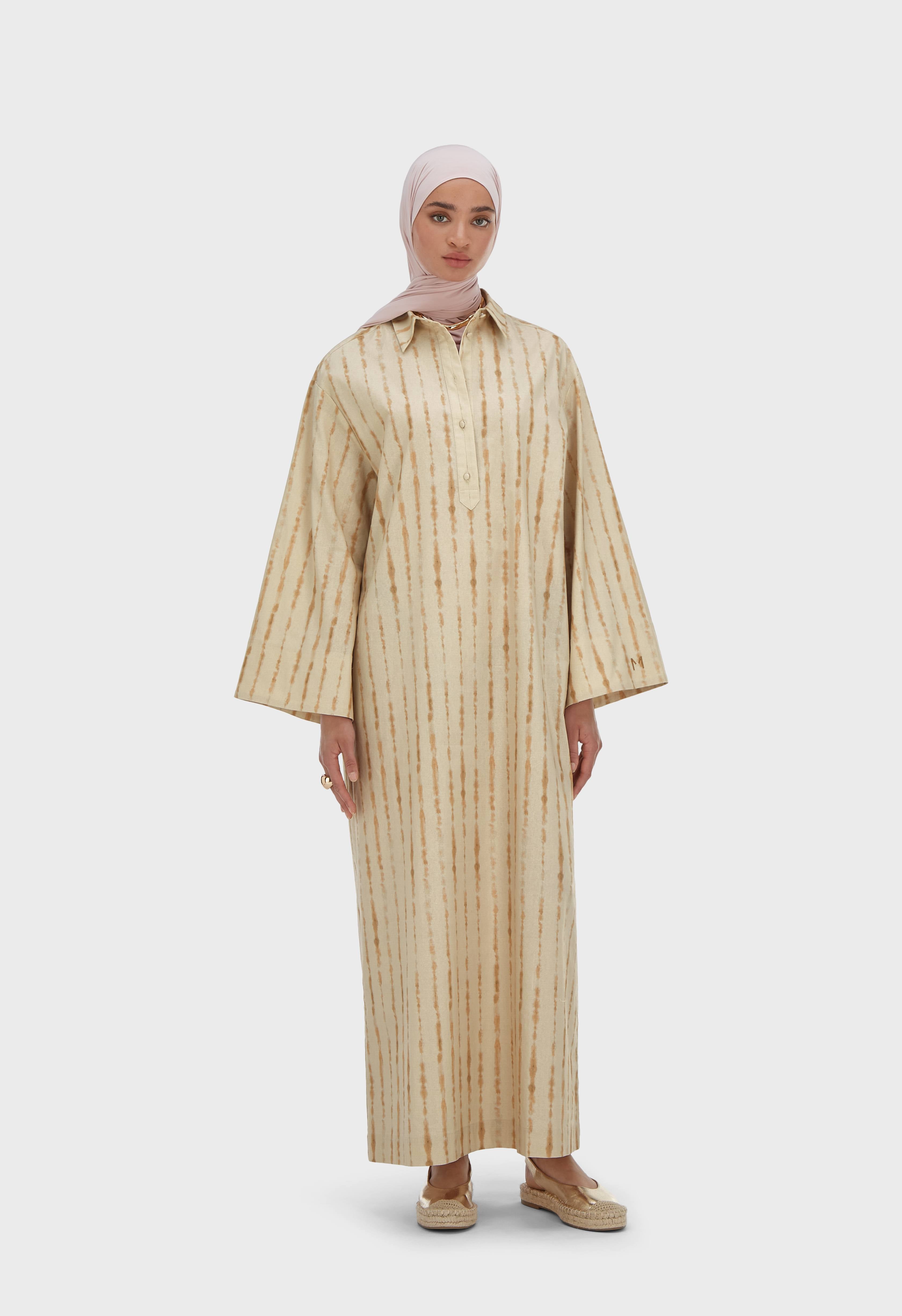 Shibori Kaftan Dress | Beige Rose