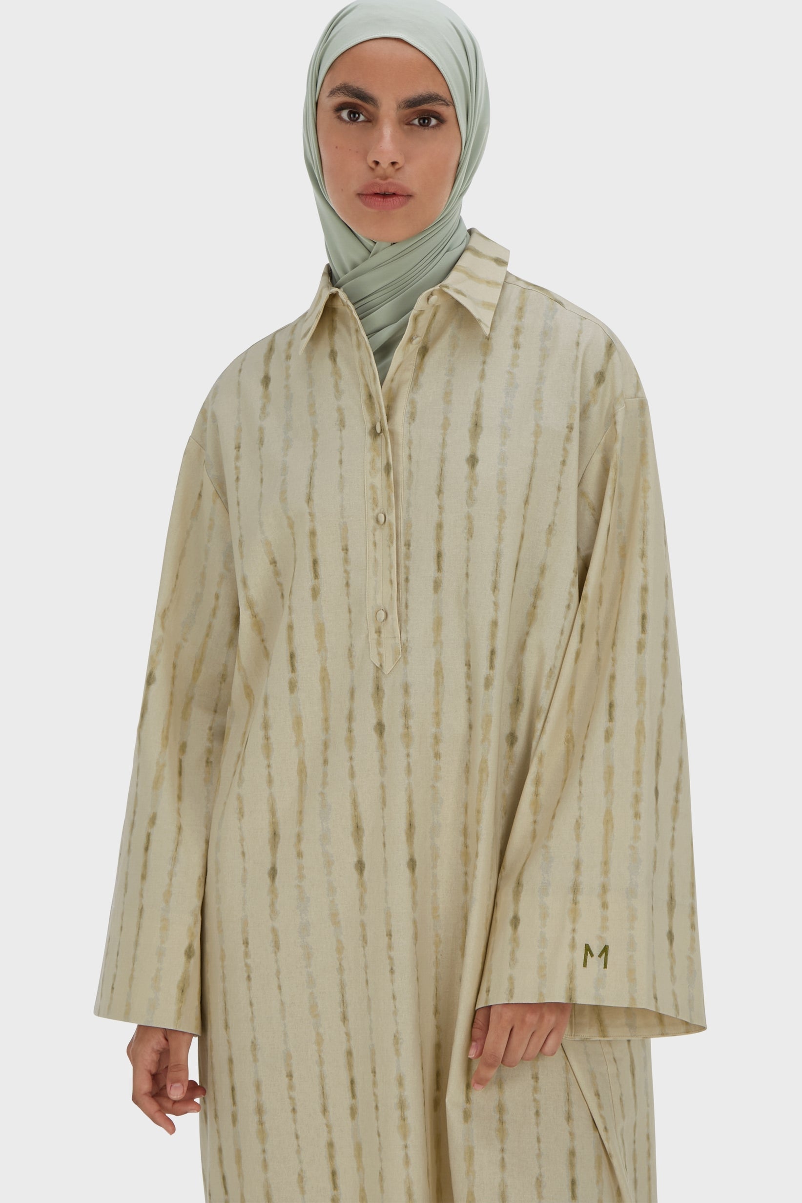 Shibori Kaftan Dress | Soft Khaki