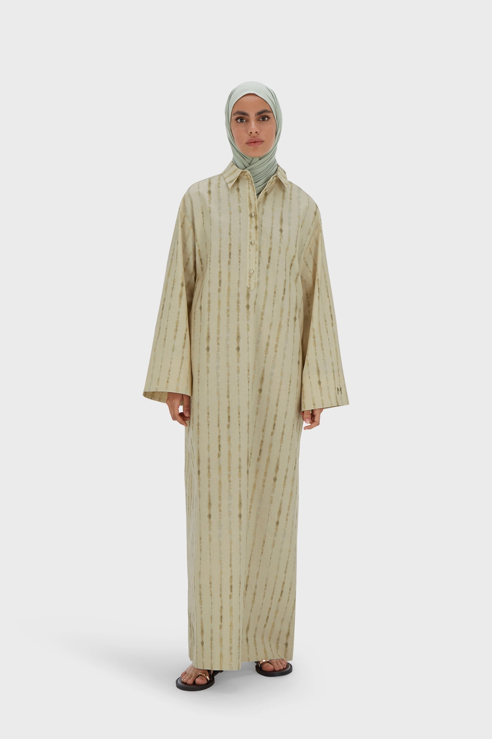 Shibori Kaftan Dress | Soft Khaki
