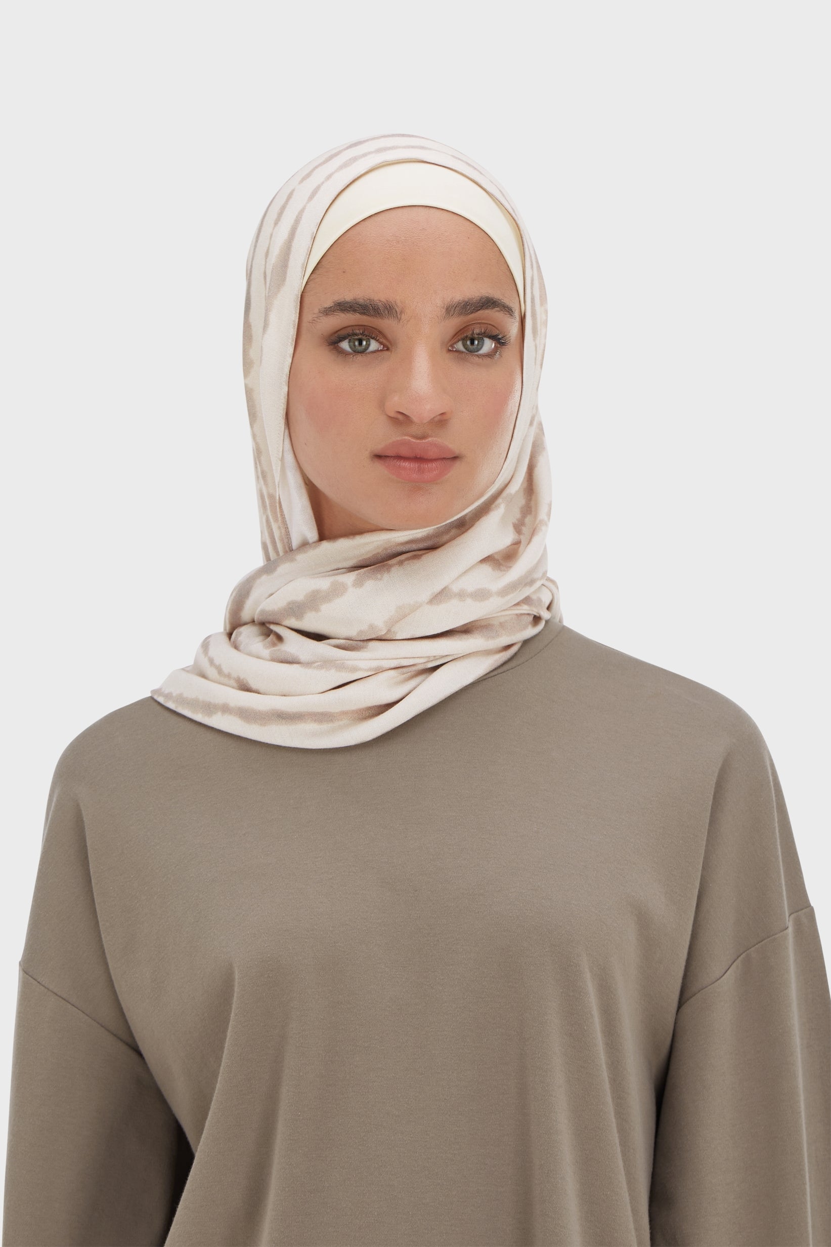 Weightless Woven Scarf | Soft Khaki Shibori Print