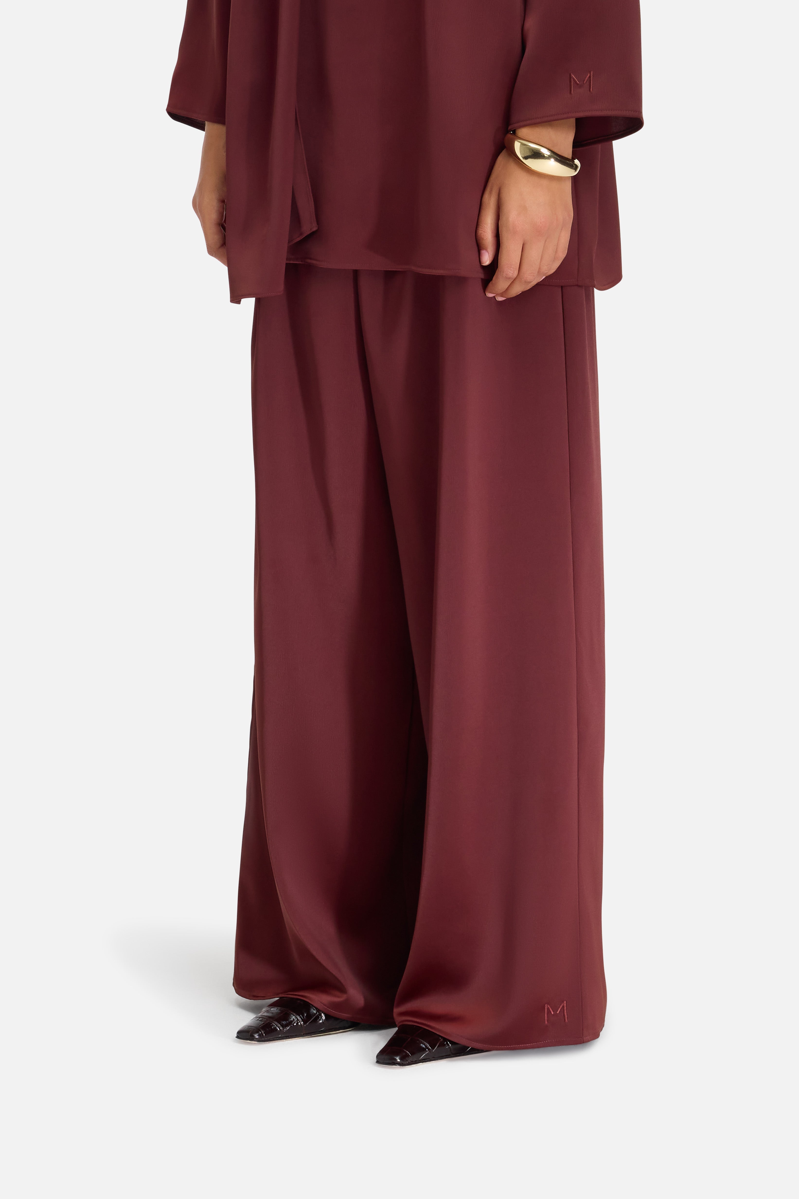Satin Pleated Pants | Dark Cherry