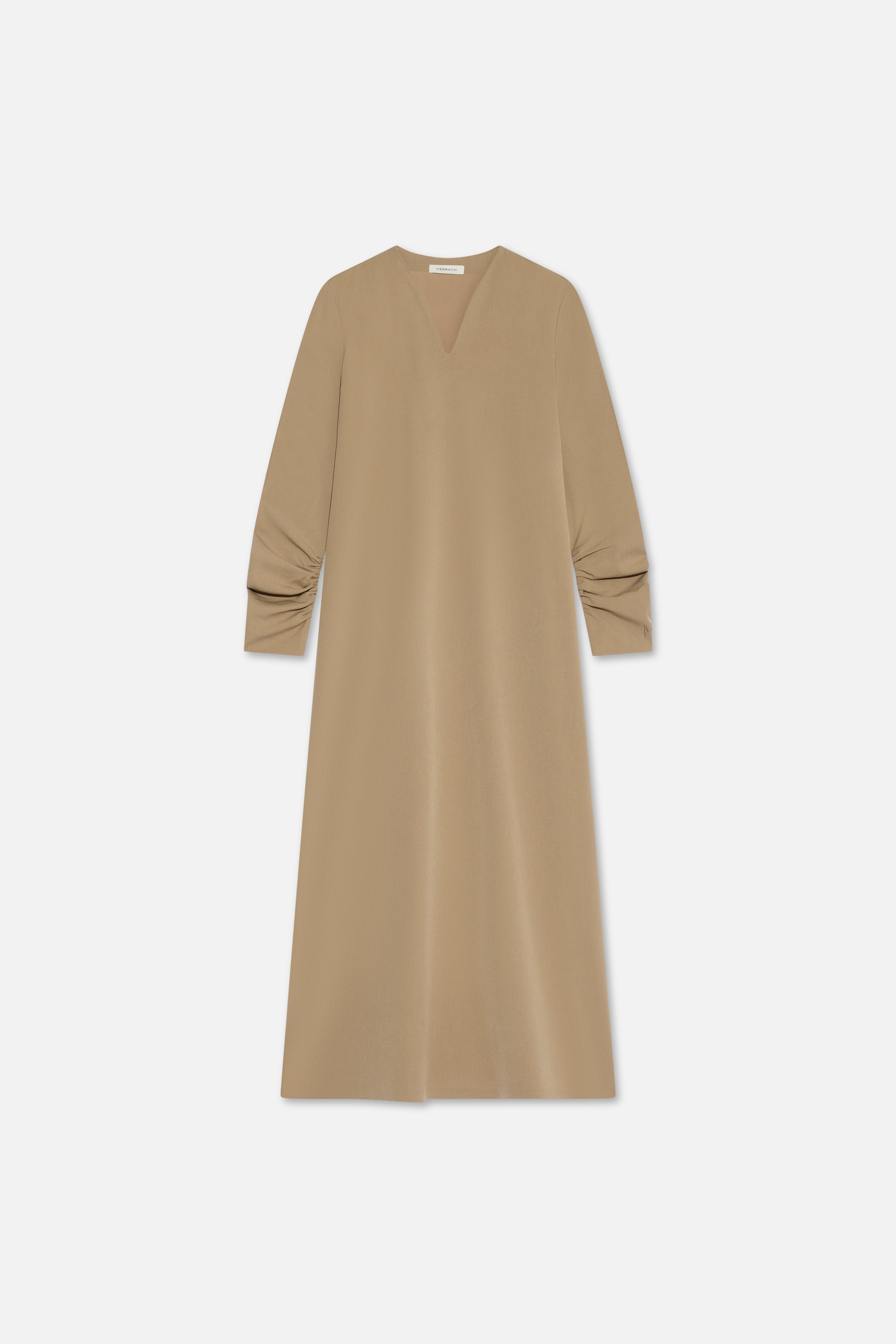 Tailored V-Neck Dress | Walnut