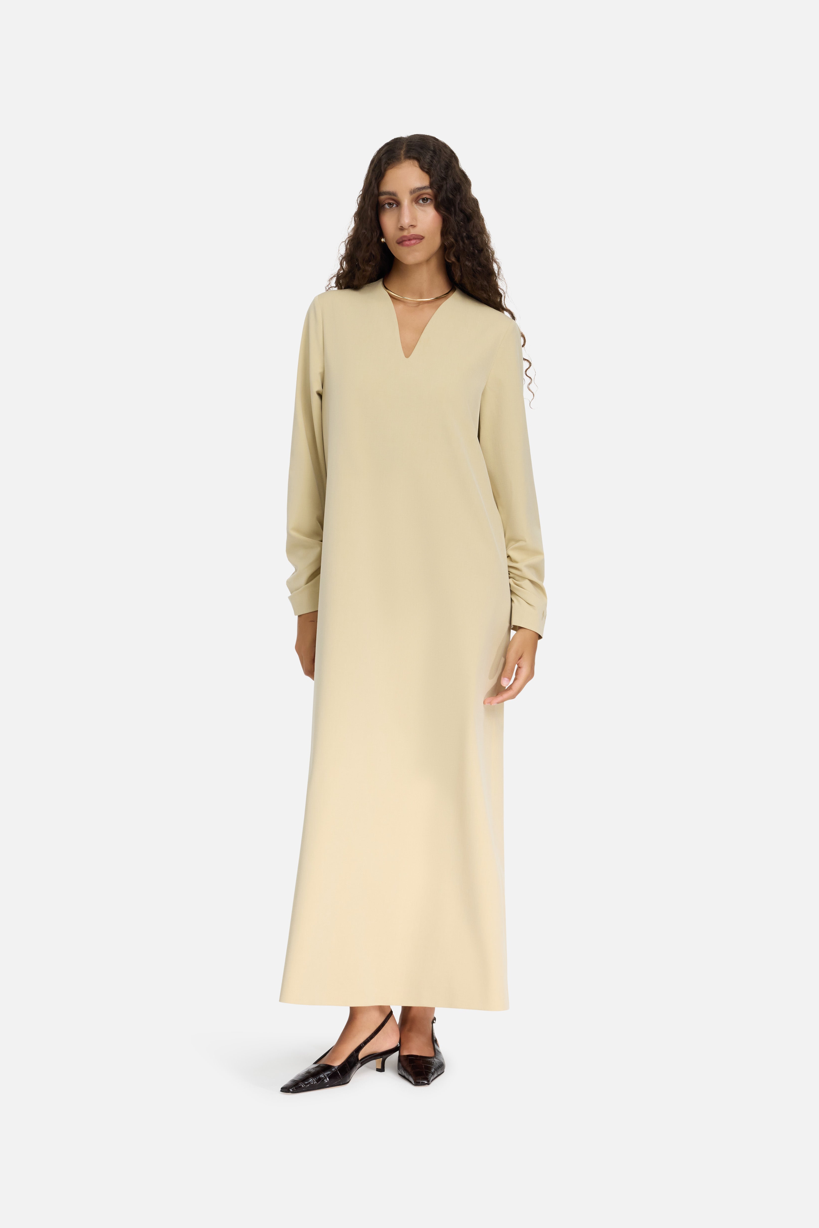 Tailored V-Neck Dress | Desert Clay