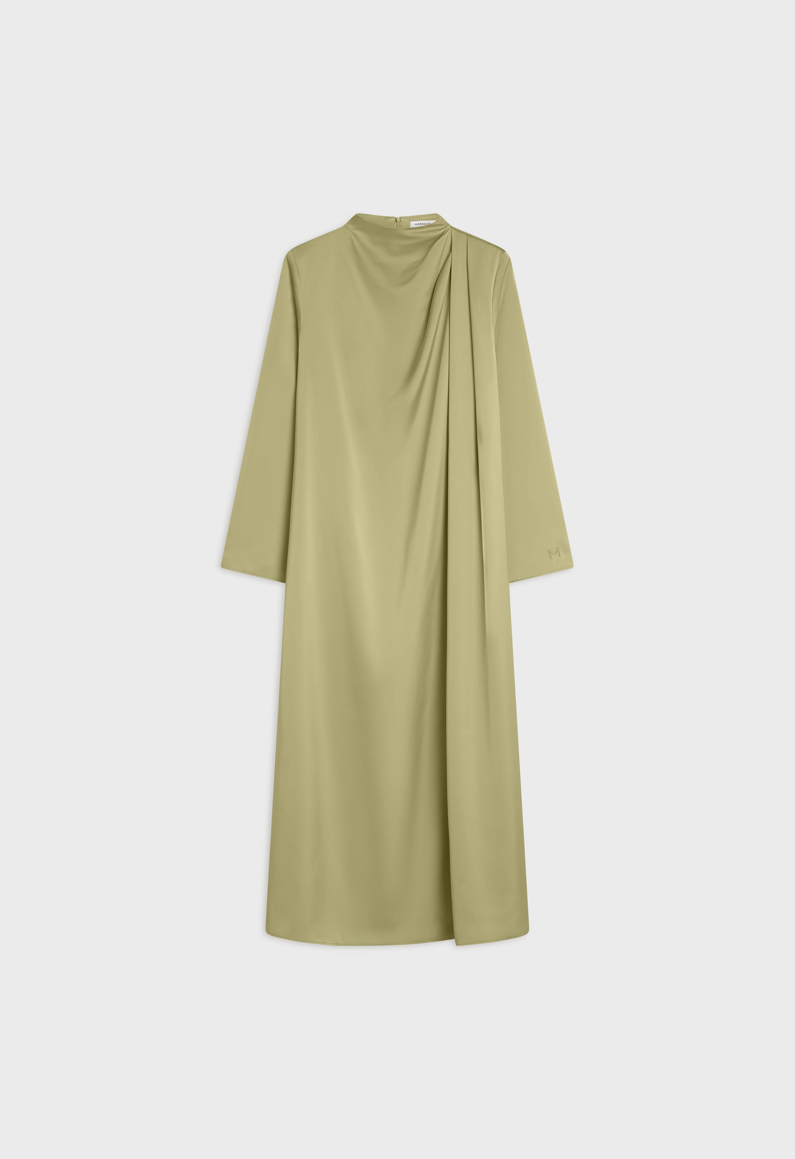 Asymmetric Drape Dress Short | Grey Green
