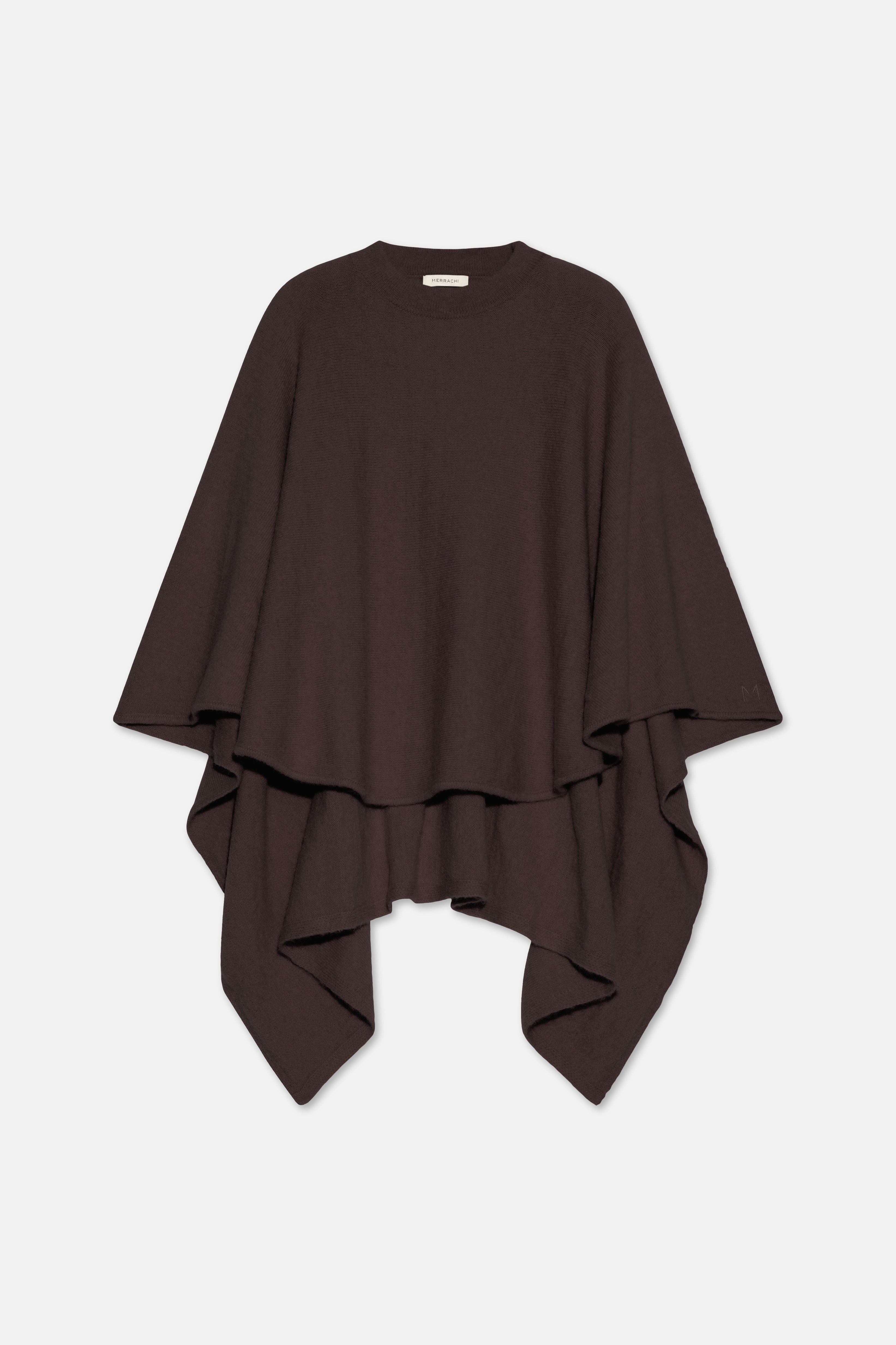 Brushed Knit Poncho | Dark Brown