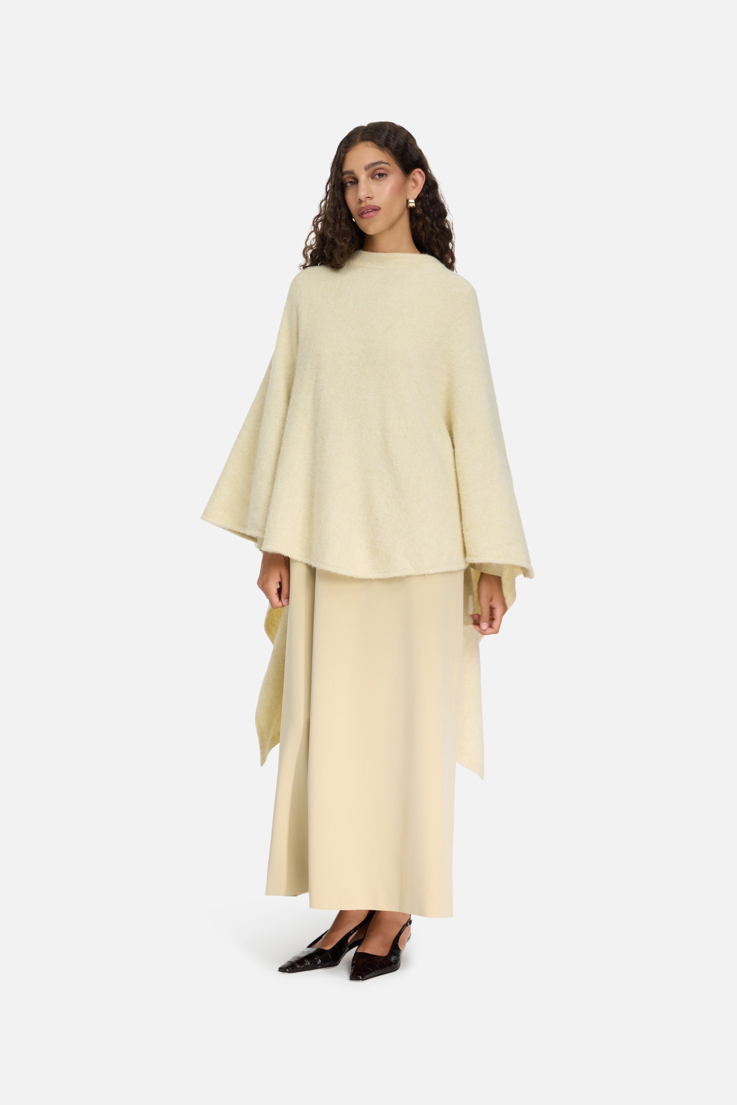 Brushed Knit Poncho | Cloud White