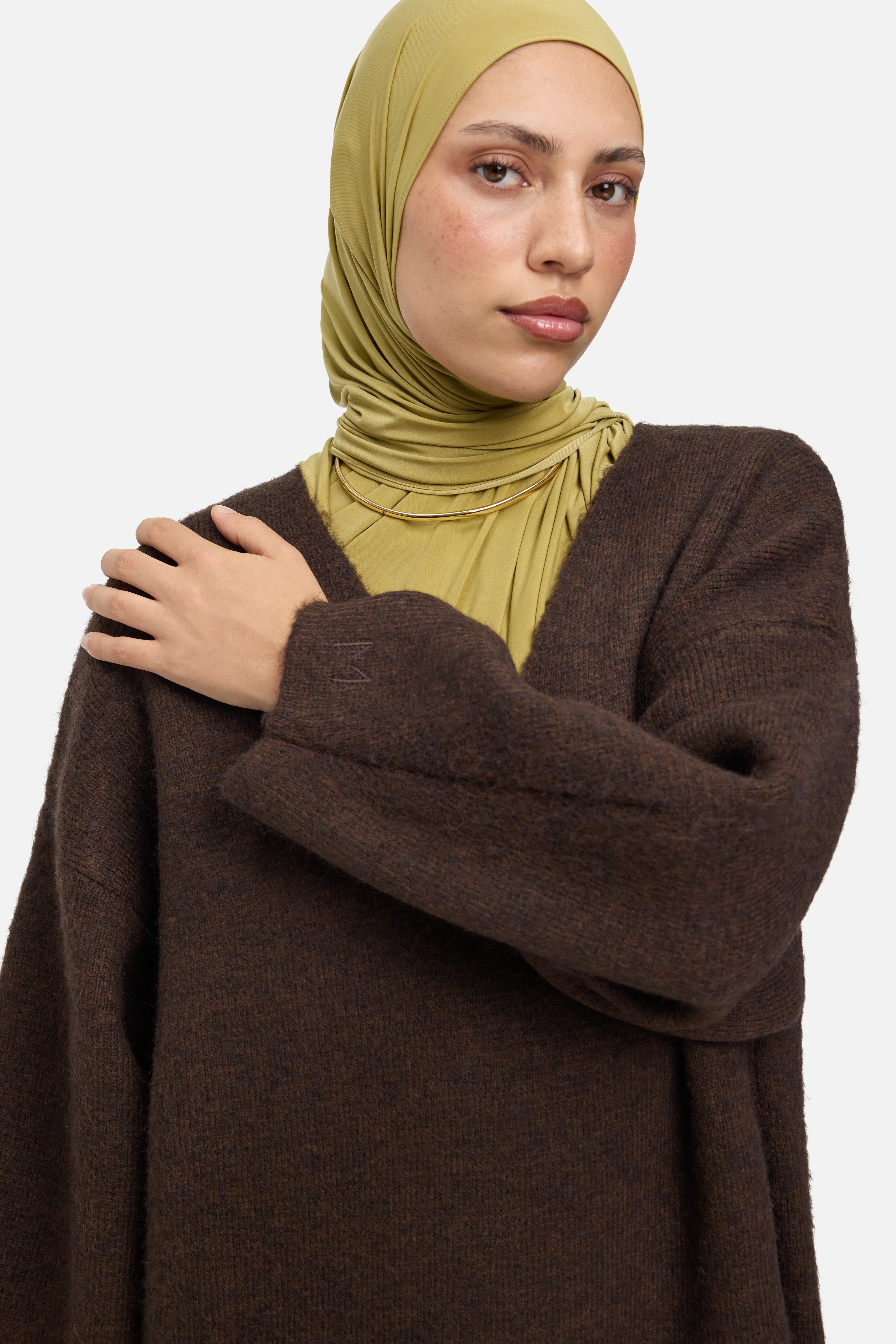 Brushed Knit V-Neck Dress | Dark Brown