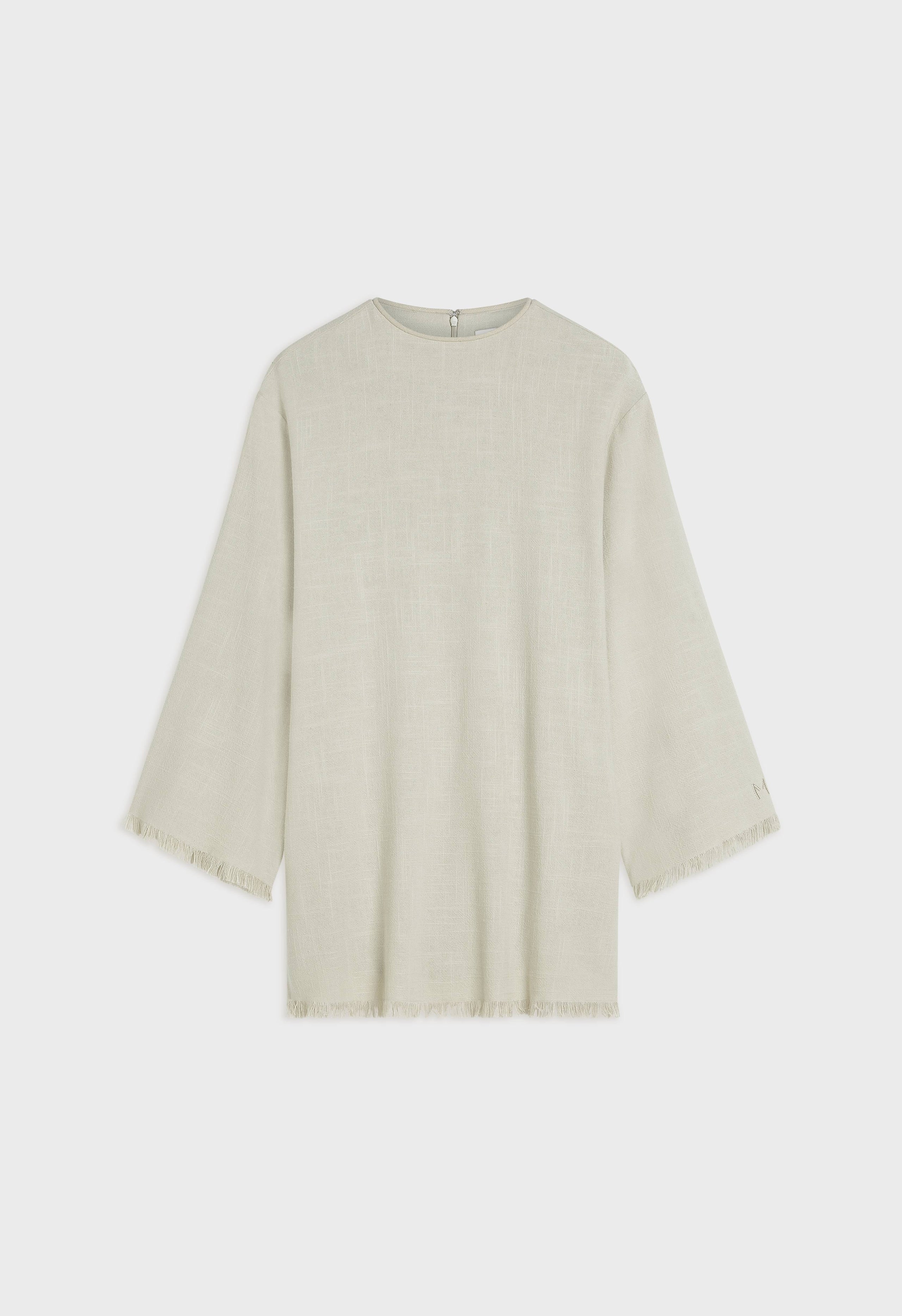 Frayed Hem Linen Top | Light Storm