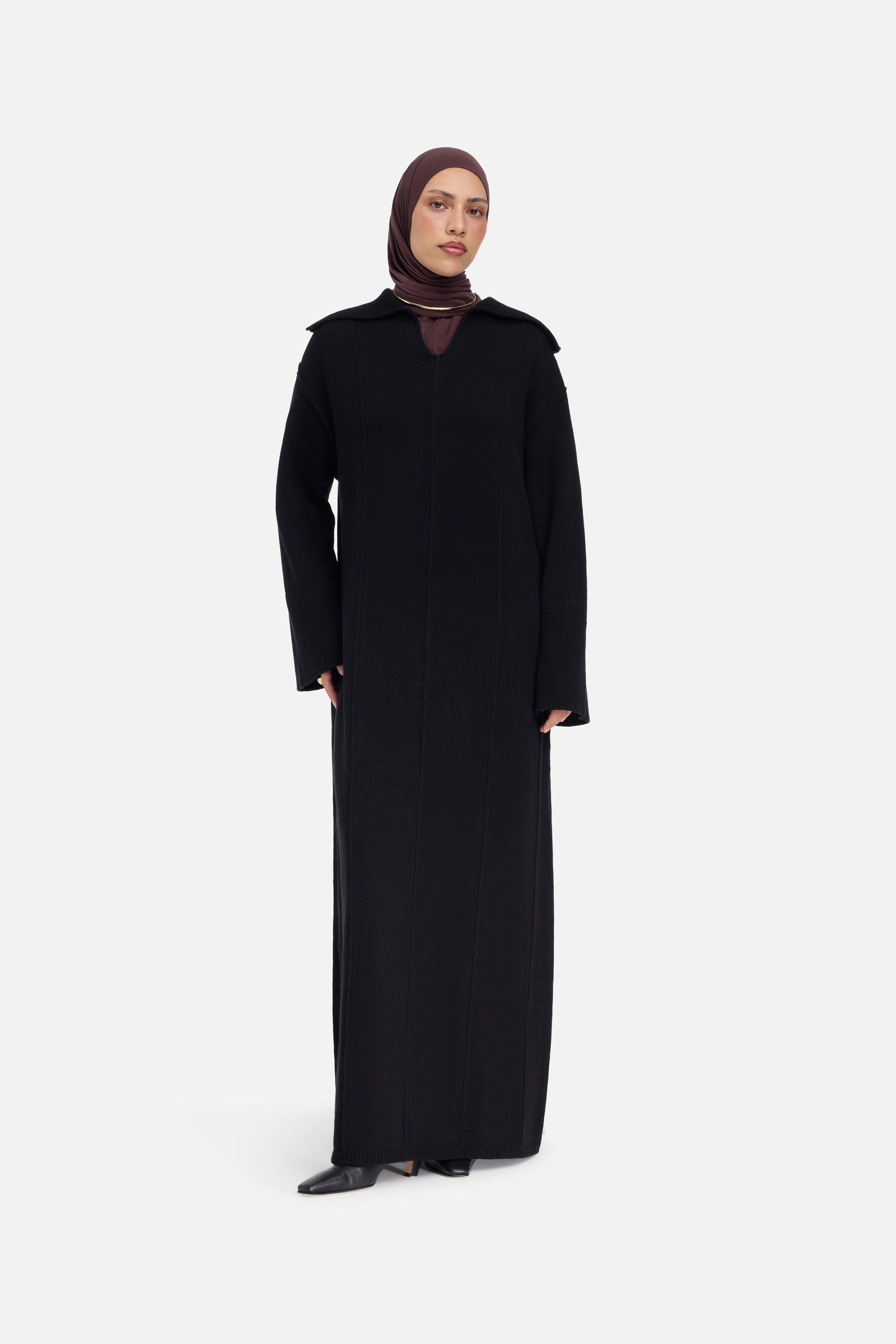 Knitted Collar Dress | Black