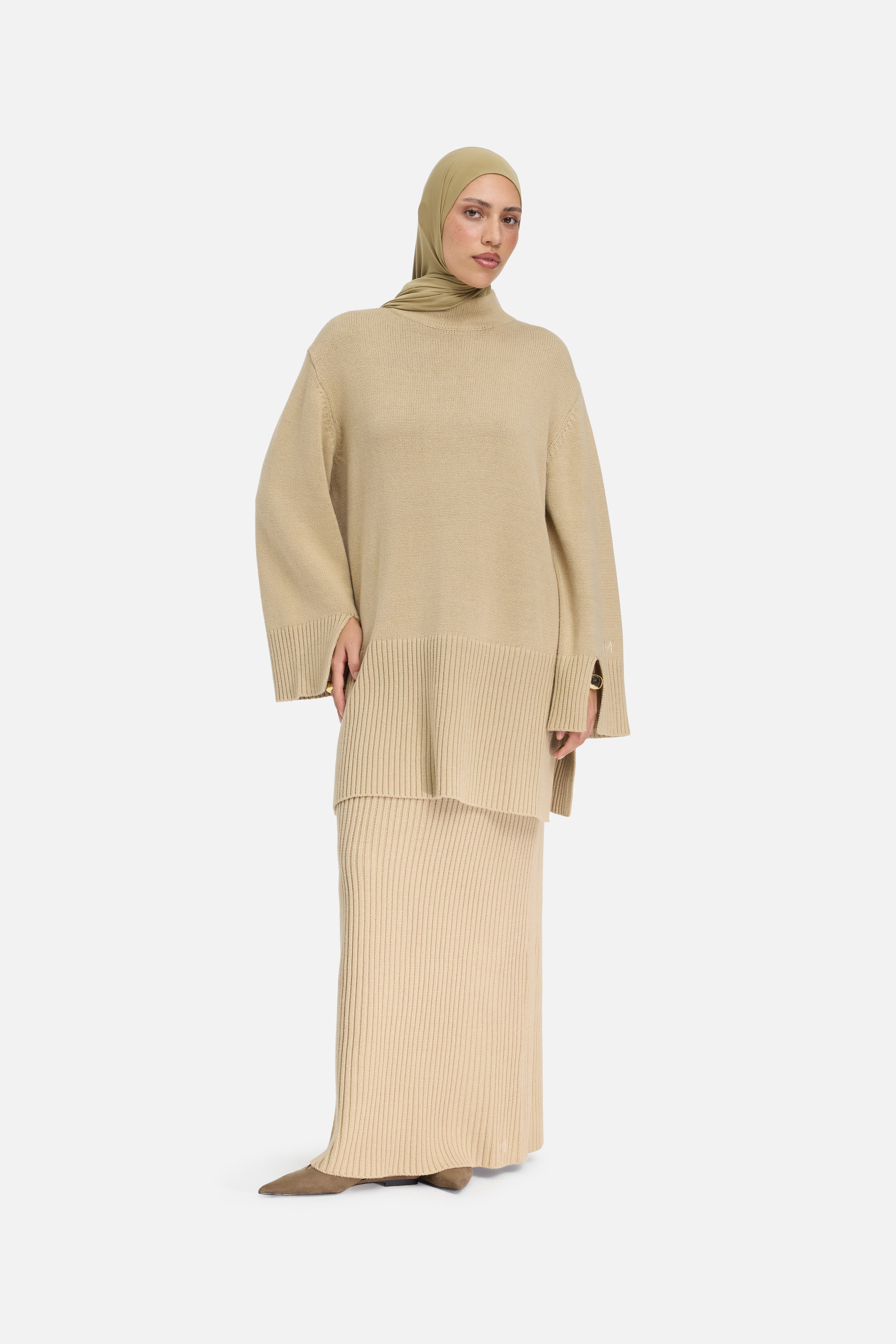 Ribbed Knit Skirt | Khaki