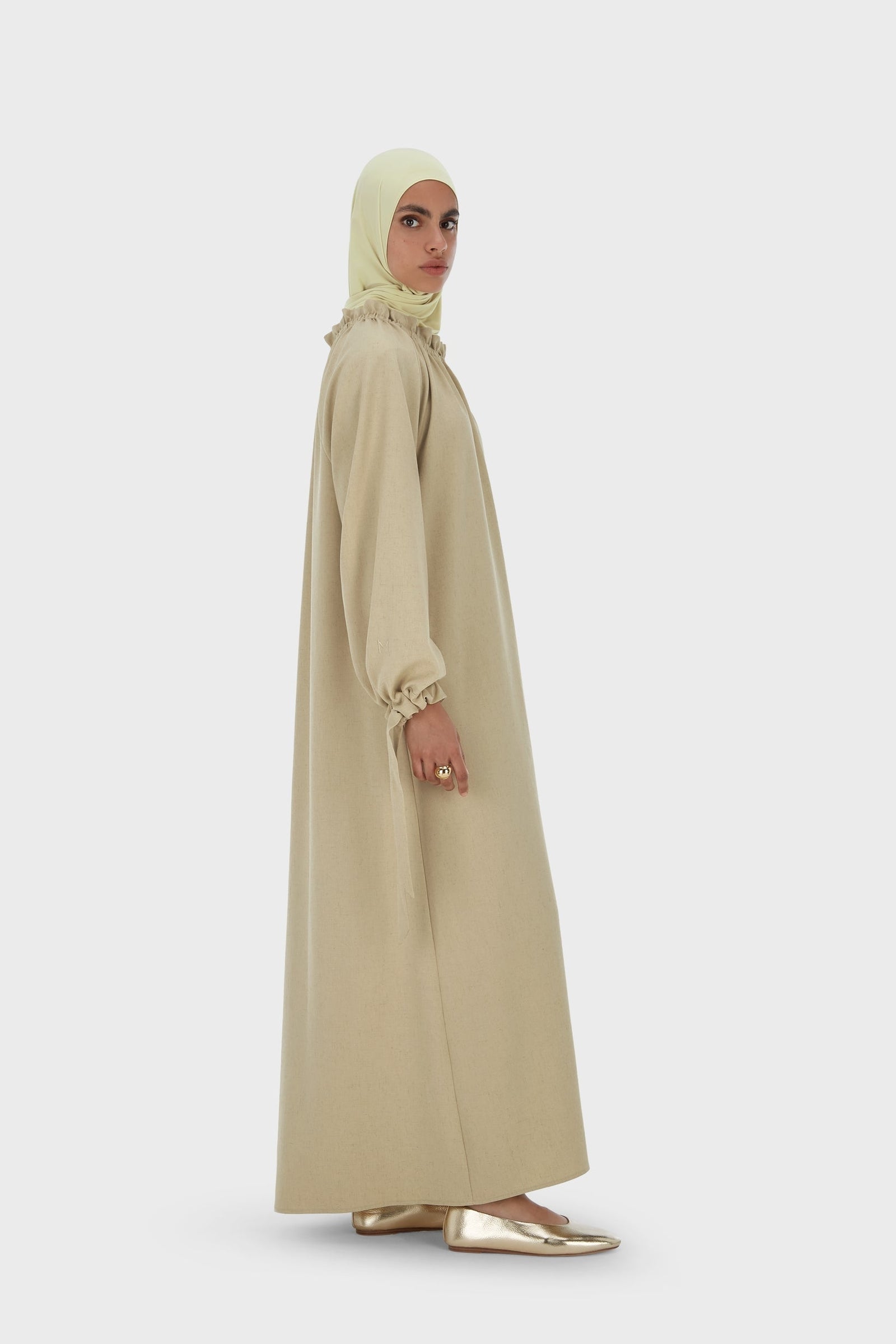 Gathered Neck Dress | Warm Khaki