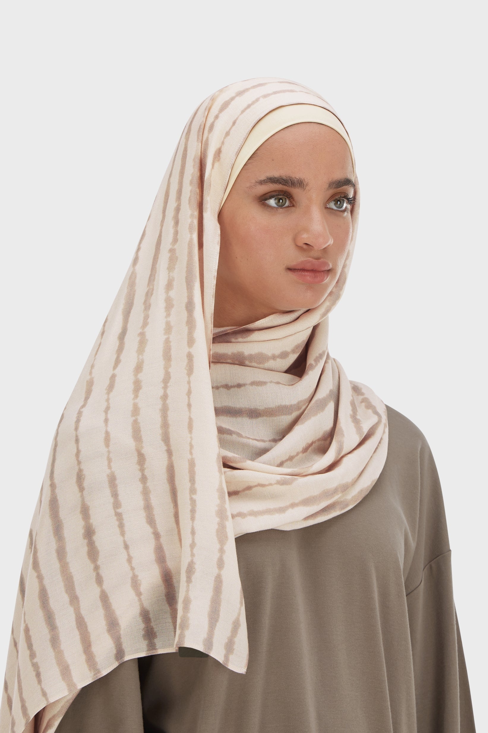 Weightless Woven Scarf | Soft Khaki Shibori Print