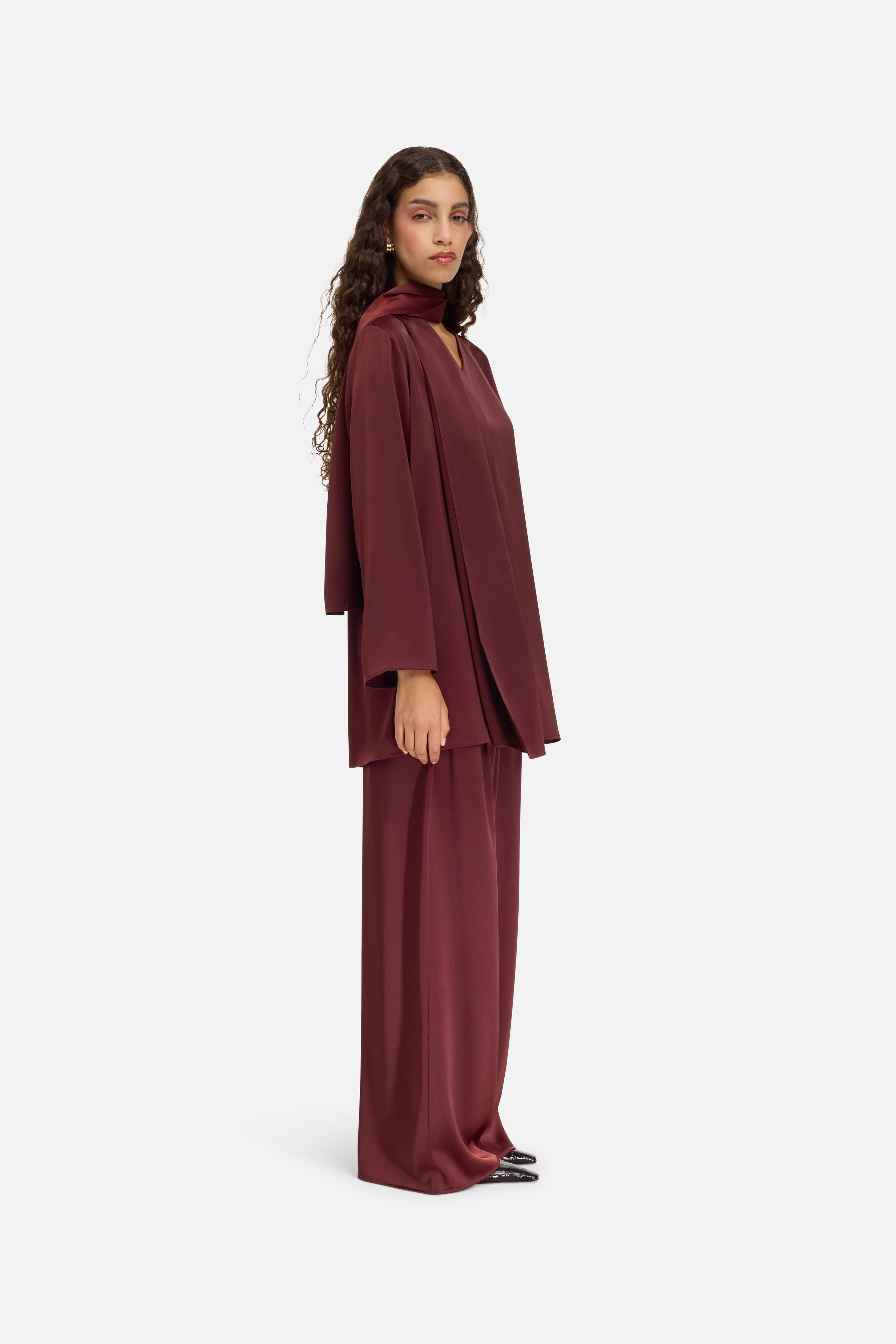 Satin Pleated Pants | Dark Cherry