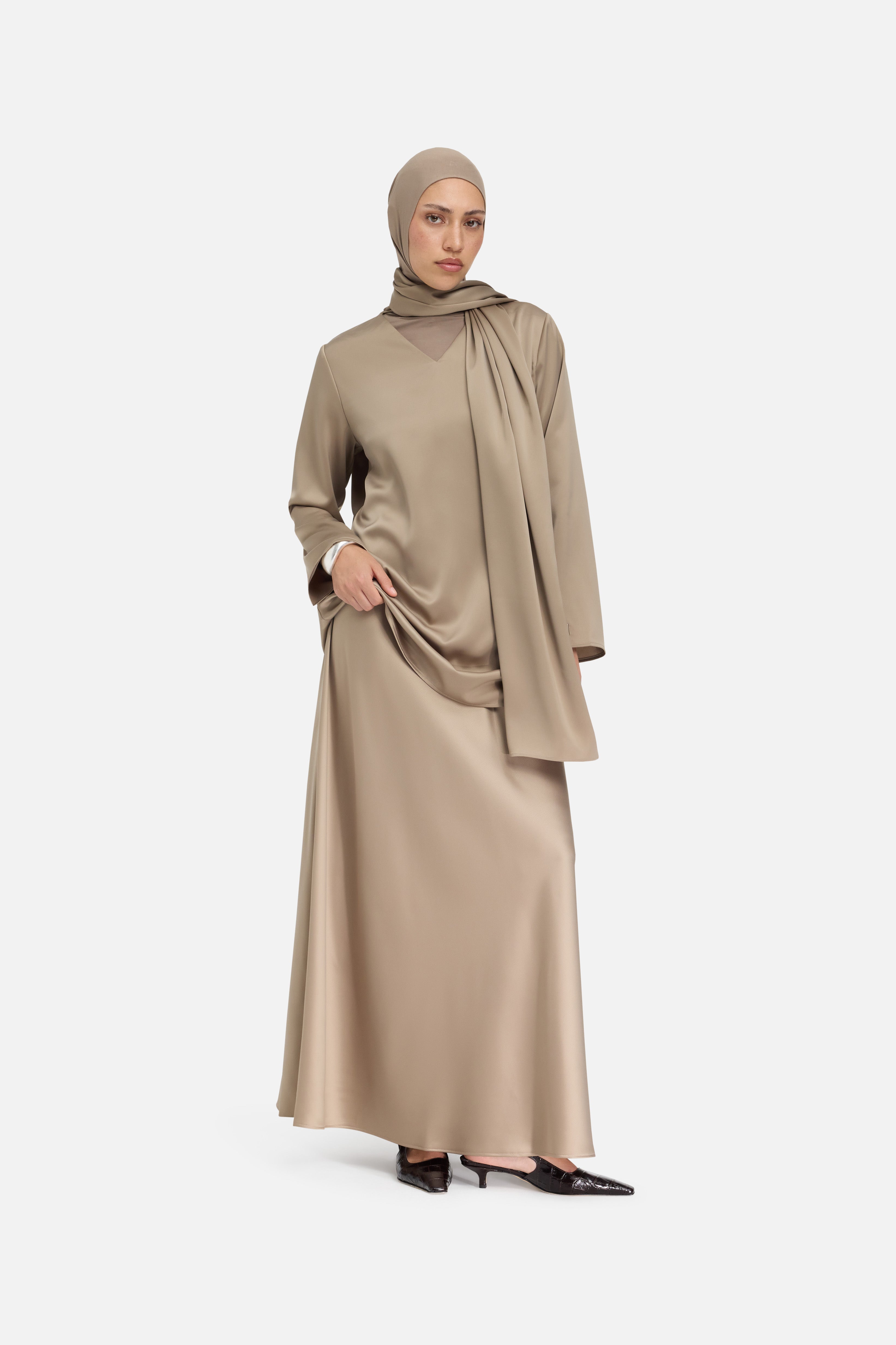 Satin Skirt | Khaki