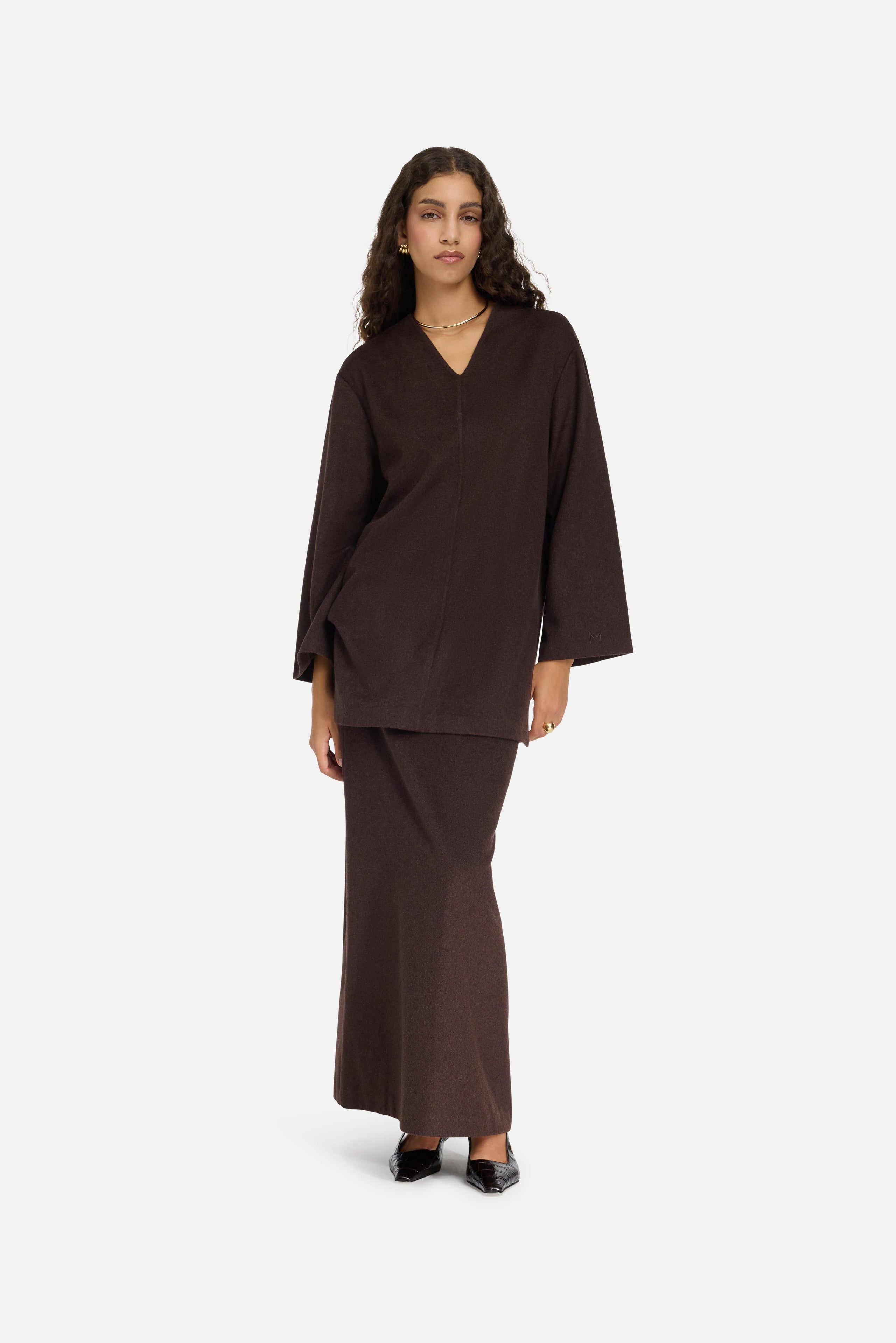 Wool Blend Skirt | Dark Brown