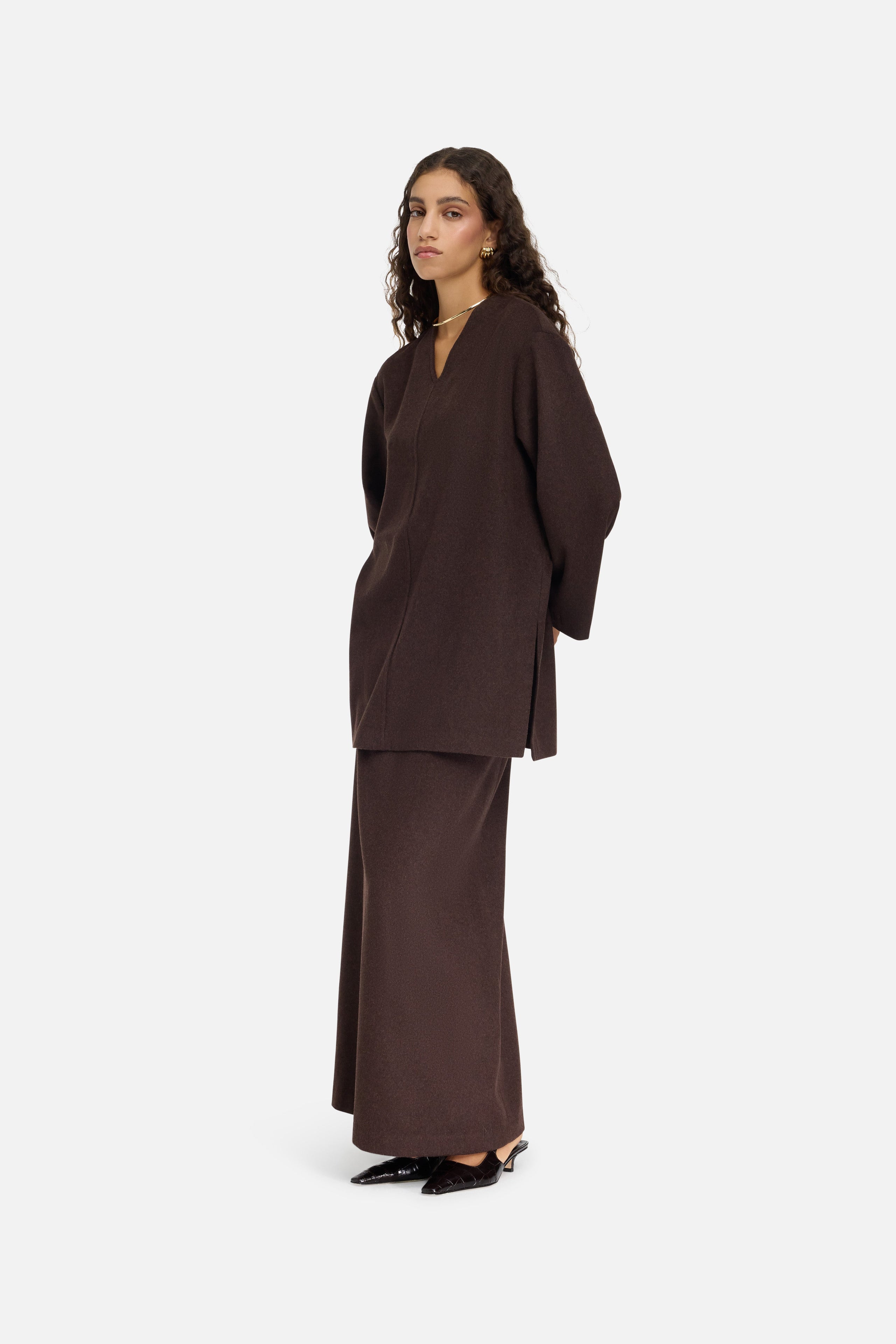 Wool Blend Skirt | Dark Brown